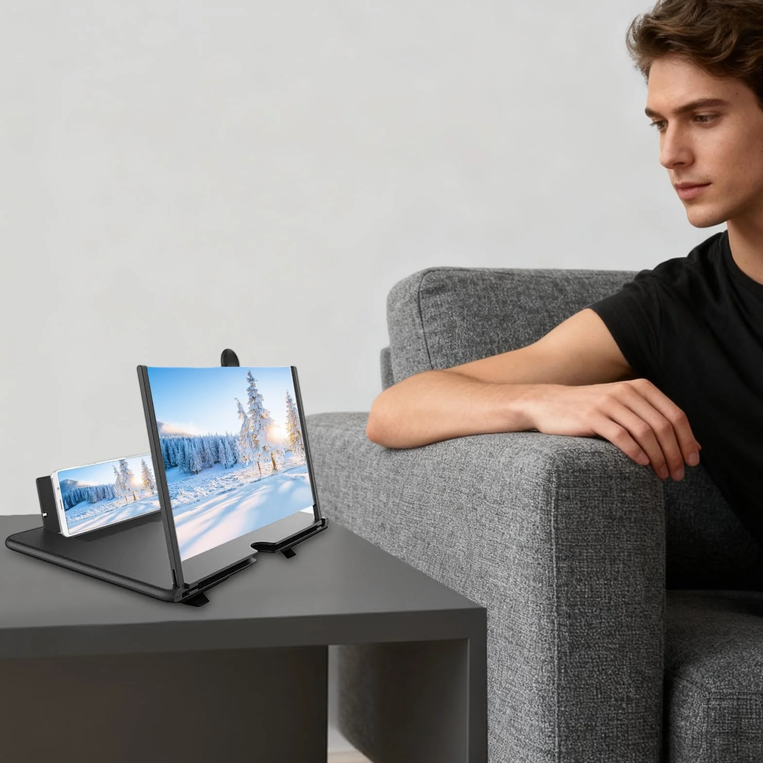 Lupa telefon komórkowy, 3D HD, powi?kszanie filmów wideo, wysuwany ekran HD, niebieskie ?wiat?o, sk?adany uchwyt wzmacniacza, lupa do wszystkich smartfonów (czarny/bia?y/czerwony)