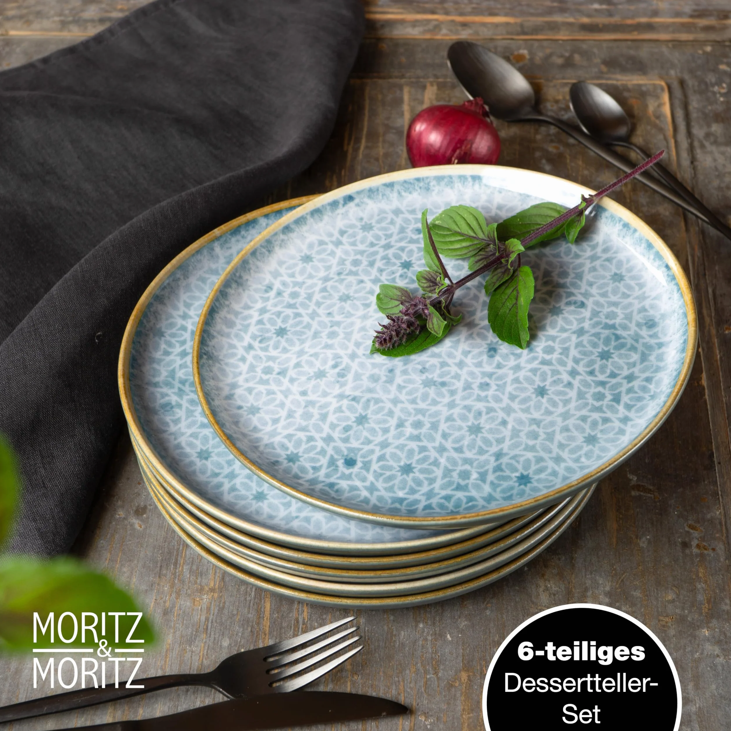 Moritz & Moritz TERRA 6-częściowy zestaw talerzy deserowych Ø 20,5 cm porcelana lazurowy