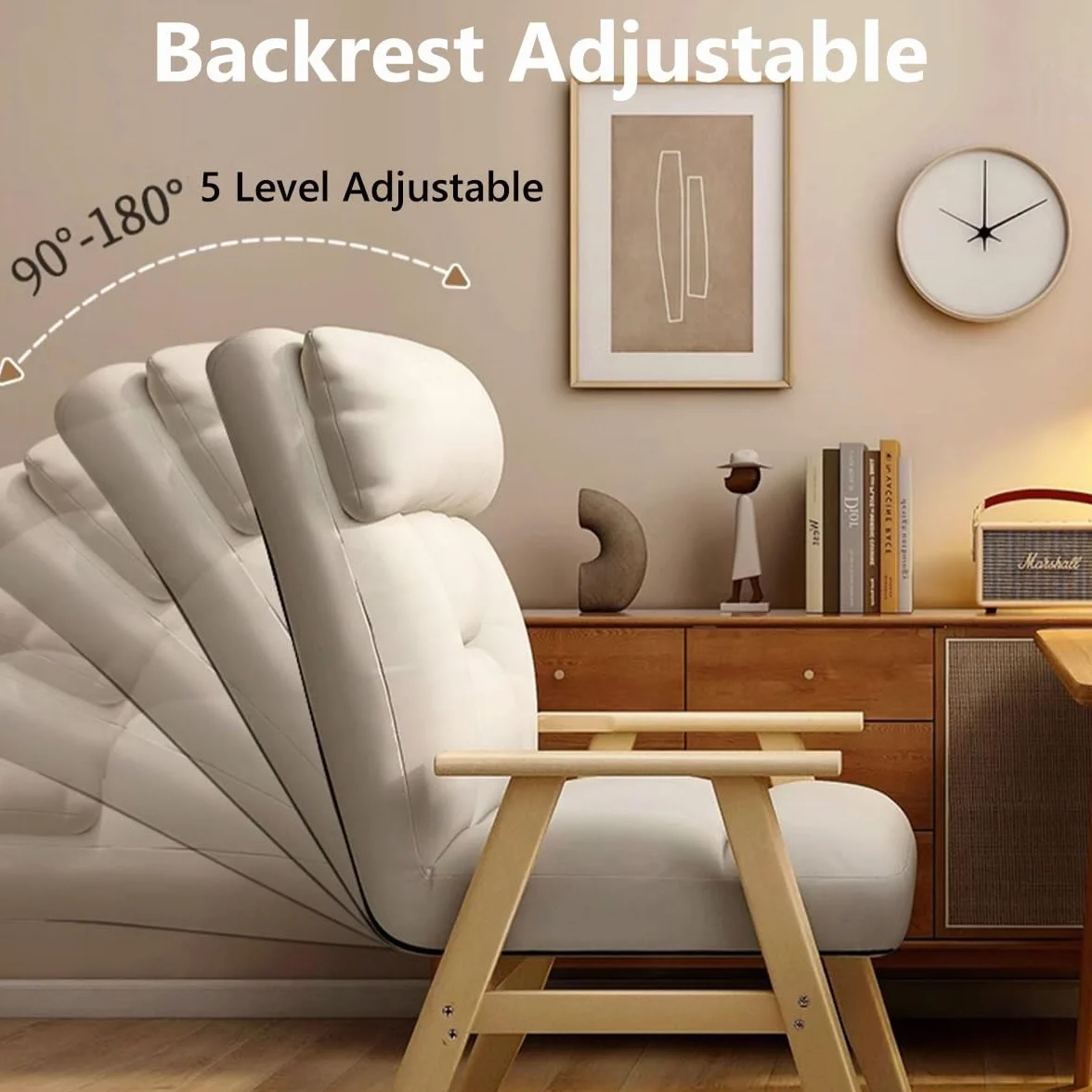 Fotel Wypoczynkowy Ergonomiczne Krzesło Biurowe z Regulowanym Oparciem, Sofa Sleeper, Nowoczesne Krzesło Boczne z Tkaniny, Light Grey