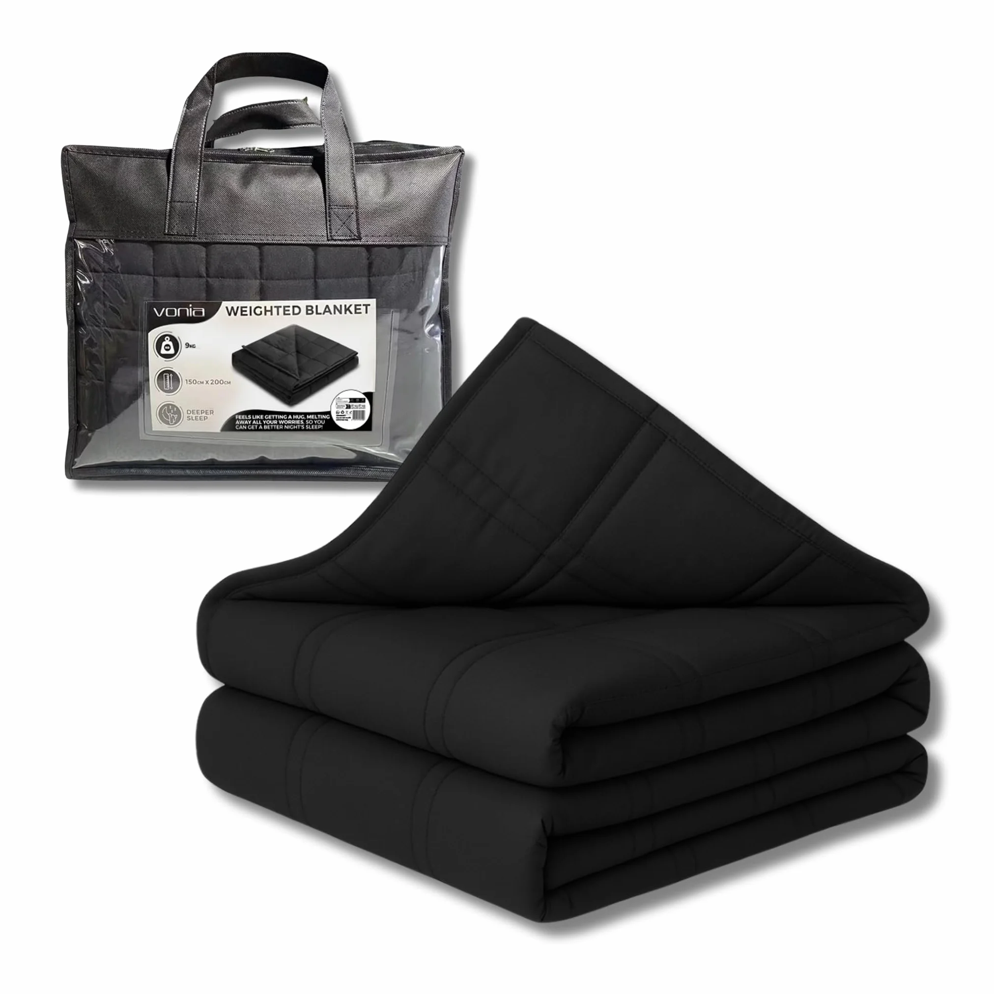 Vonia Koc obciążeniowy – Koc obciążeniowy – Weighted Blanket – 150 x 200 cm – Czarny
