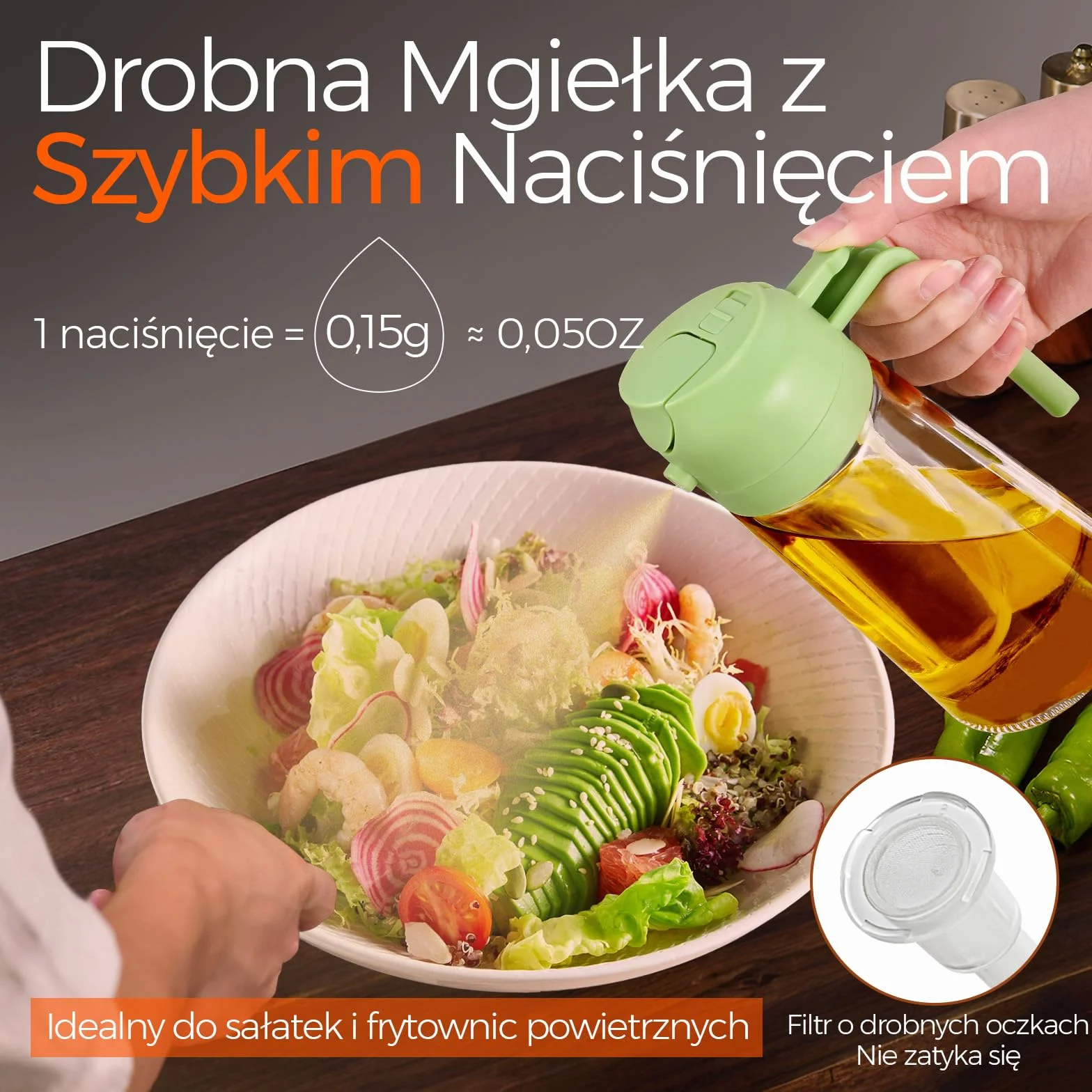 YARRAMATE 2 w 1 rozpylacz oleju jadalnego, butelka z rozpylaczem 470 ml, nadaje się do kontaktu z żywnością, spray na olej do gotowania, wysokiej jakości oleju do kuchni(Zielony)
