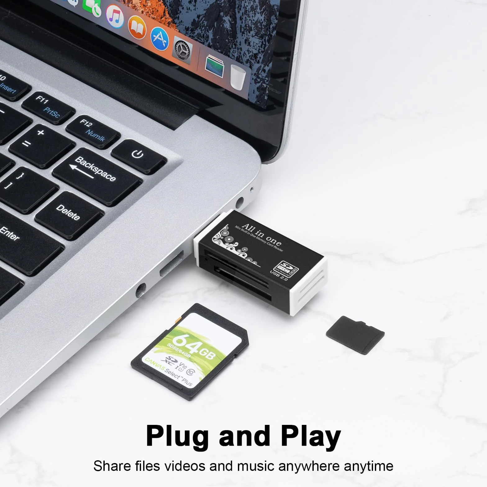 Czytnik kart pamięci USB, czytnik kart BORLTER CLAMP USB do komputera z adapterem typu C, obsługuje karty CF, SD, MMC.