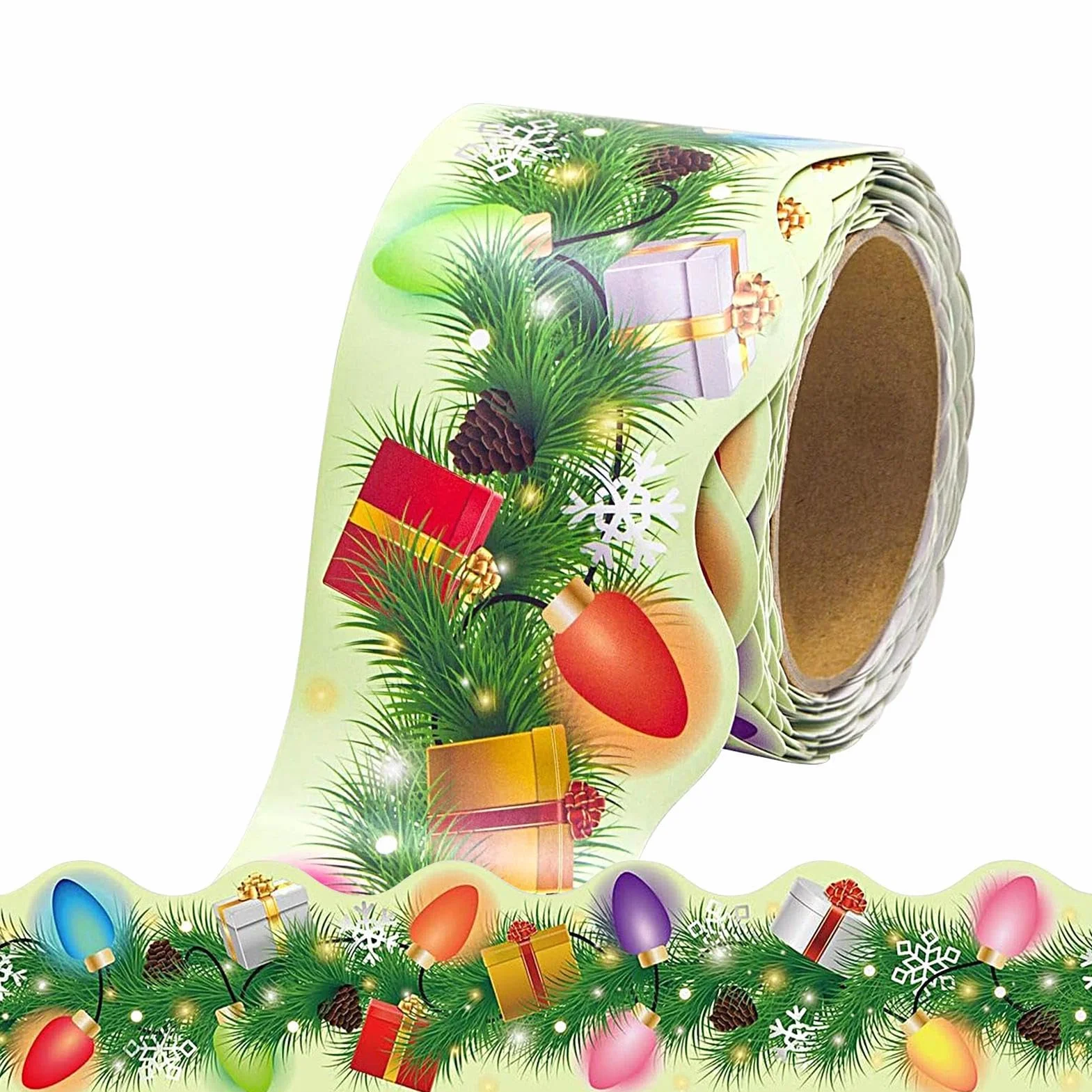 1 rolka bo?onarodzeniowa Bulletin Board Border, Light Bulb Pine Needle Classroom Decoration, Christmas Classroom Bulletin Board Decorations wakacje, dekoracja do klas