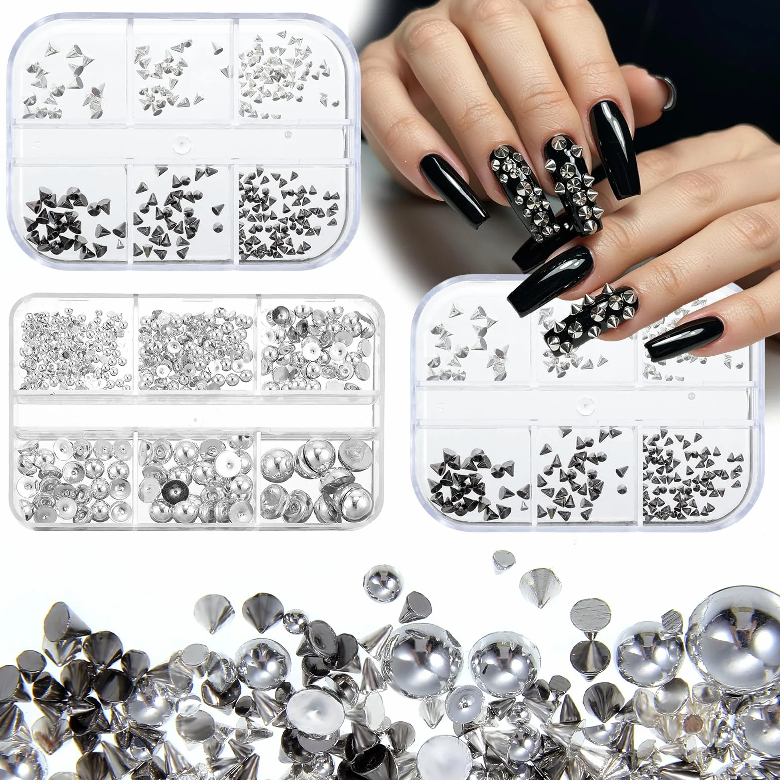 3 pudełka Nail Charms Gothic wisiorki do paznokci 3d mini niedźwiedzi Punk paznokcie Charm stożki kolce biżuteria do paznokci Nail Art kolczyki paznokci kamienie do paznokci złotnictwo akcesoria do