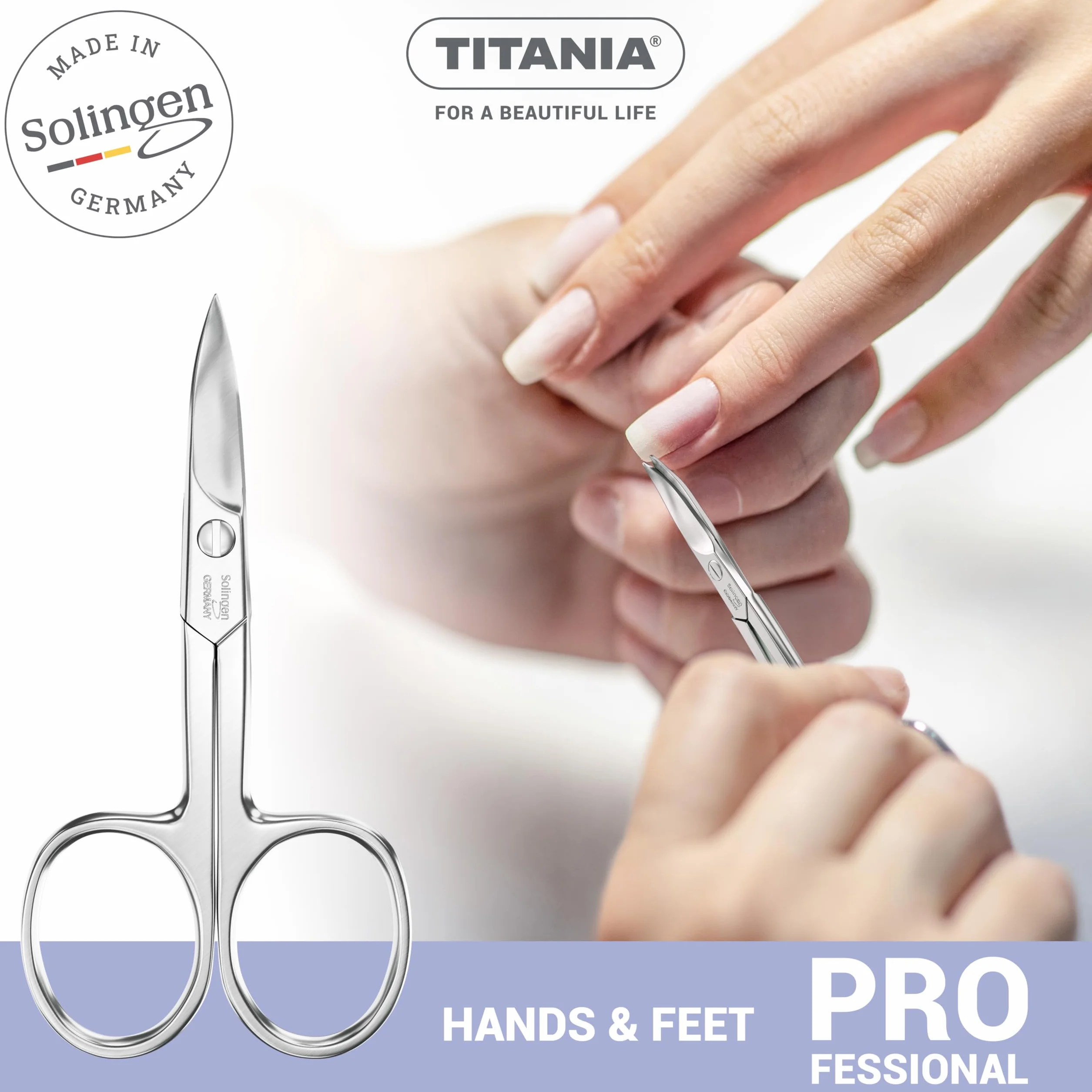 TITANIA Solingen nożyczki do paznokci - zakrzywione, wyjątkowo ostre, do profesjonalnego manicure, stal węglowa, Made in Germany