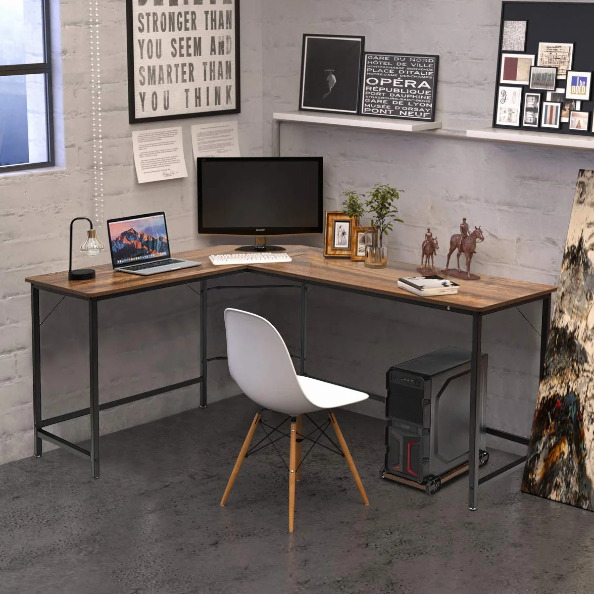 COSTWAY Biurko narożne w kształcie litery L 168 x 125 x 74 cm brązowe
