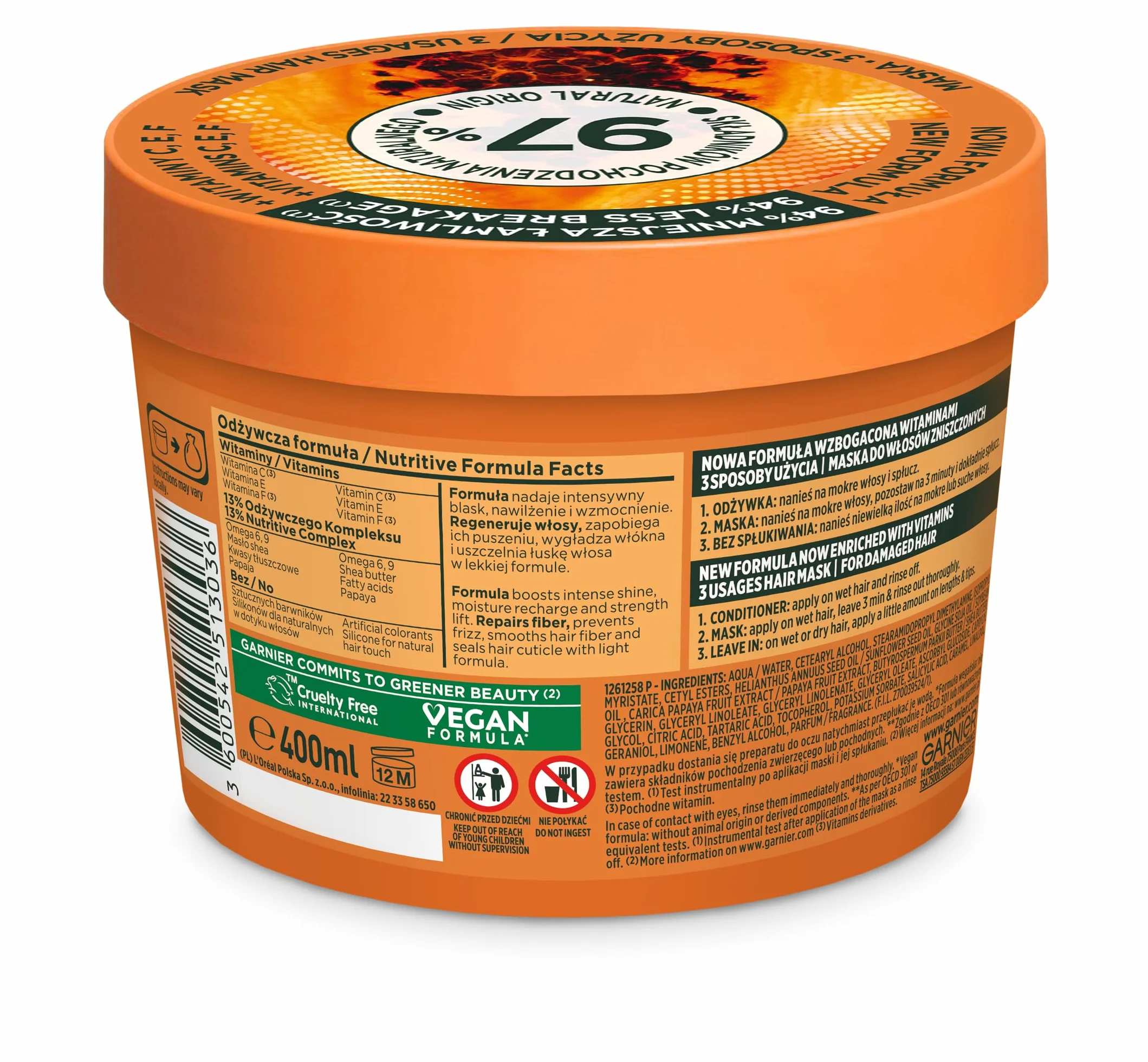 Garnier Fructis Hair Food Papaya Maska do włosów zniszczonych 400 ml