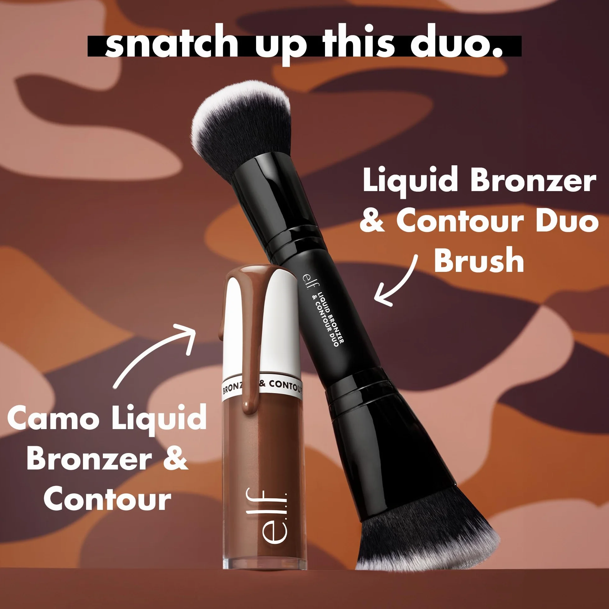 e.l.f. Camo Liquid bronzer i kontur, wysoko pigmentowany, naturalny blask, widoczna tekstura, długotrwały, zaokrąglony aplikator, wegański i nietestowany na zwierzętach, 2 Fair/Light