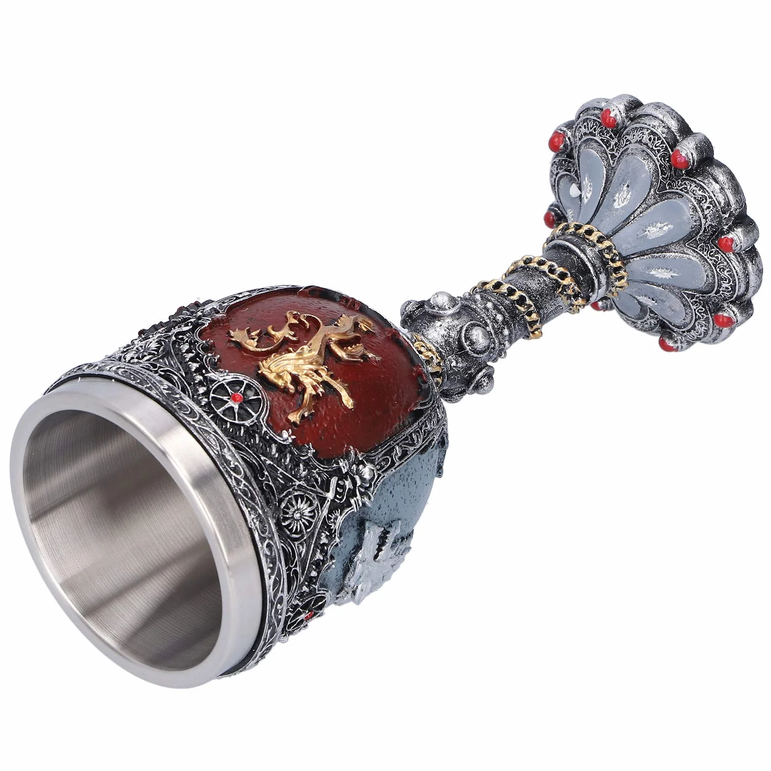 Średniowieczny kieliszek do wina w stylu vintage, ze stali nierdzewnej i żywicy, metalowy kieliszek do wina, relief, dekoracja na imprezę, do domu, baru