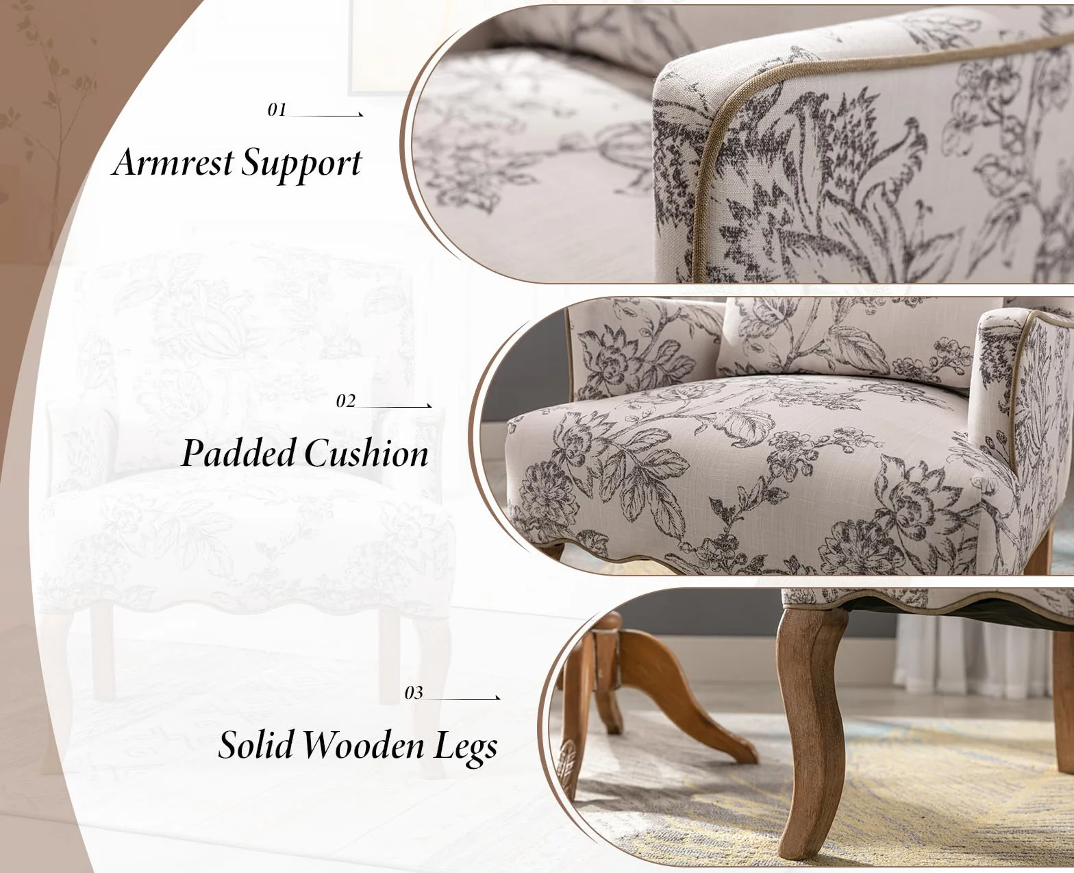 chairus Lniana sofa krzesło retro tapicerowane z drewnianymi nogami (beżowy)