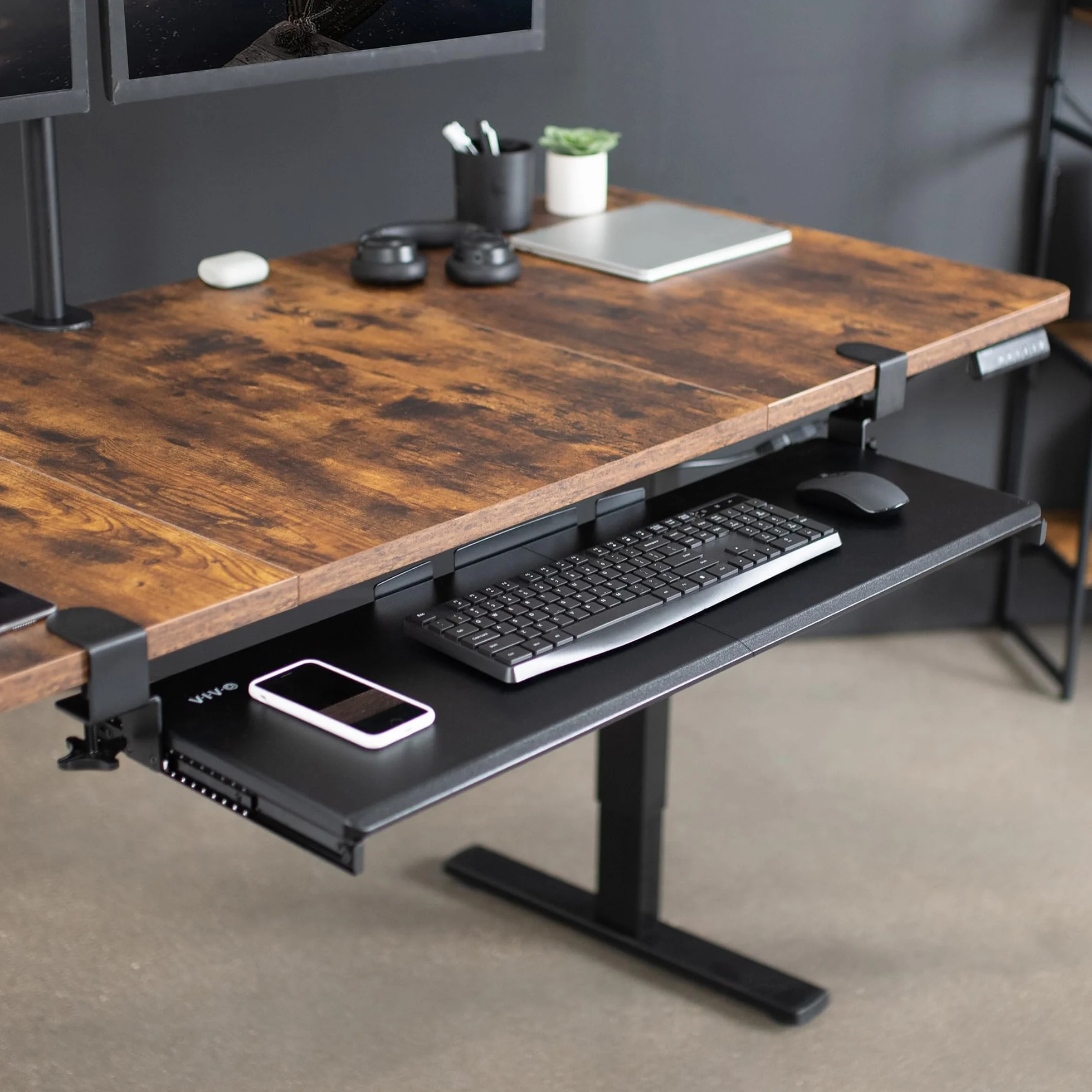 VIVO Bardzo długa taca na klawiaturę pod biurko wysuwana z bardzo stabilnym systemem mocowania zaciskowego C, 86 cm (102 cm z zaciskami) x 28 cm wysuwana platforma do pisania, czarna, MOUNT-KB15EB