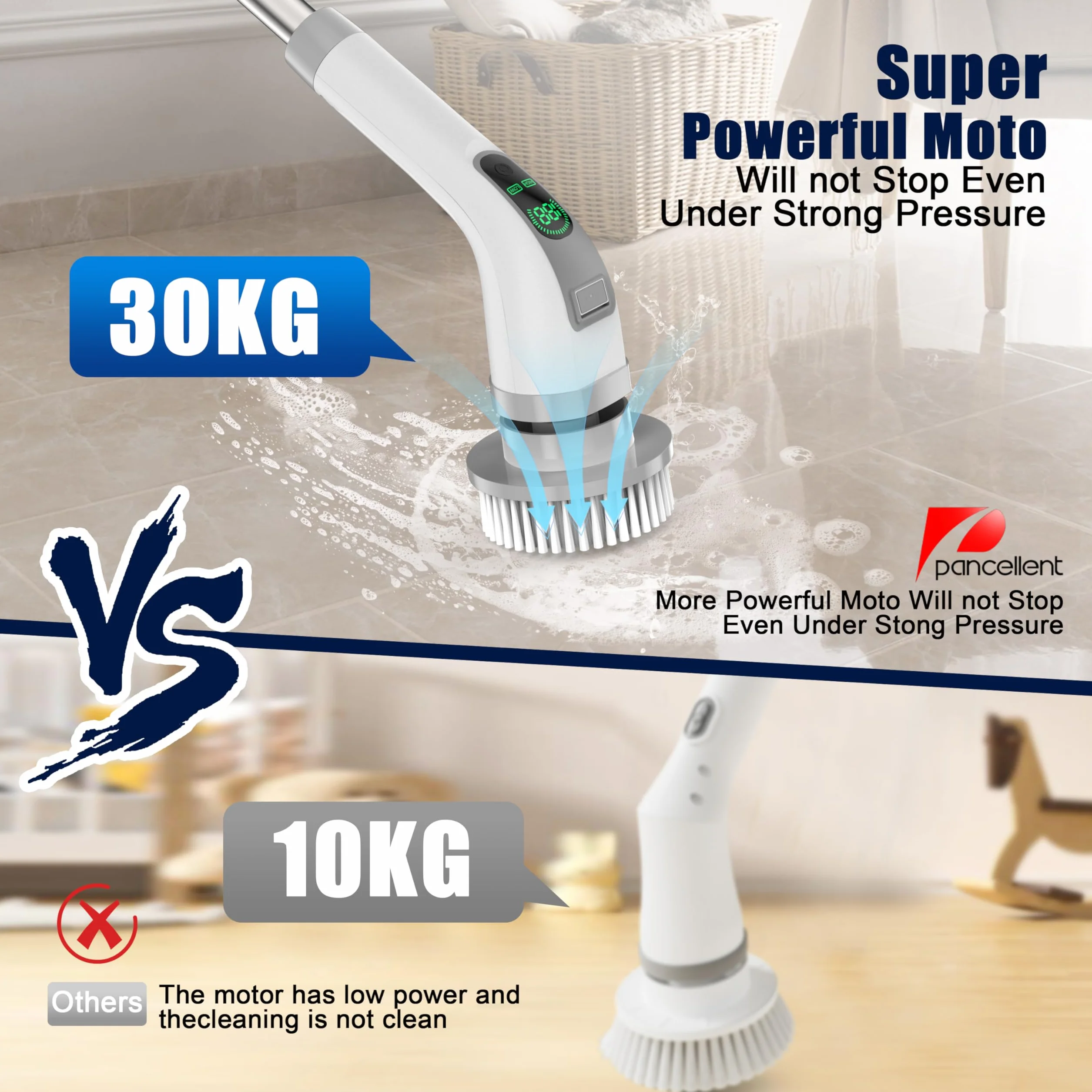 Elektryczna szczotka obrotowa, 2025 Upgrade 7 w 1 Elektryczna szczotka do czyszczenia, 360RPM Potężne czyszczenie, 1,5H Szczotka łazienkowa podwójna prędkość z ramieniem przedłużającym do kuchni