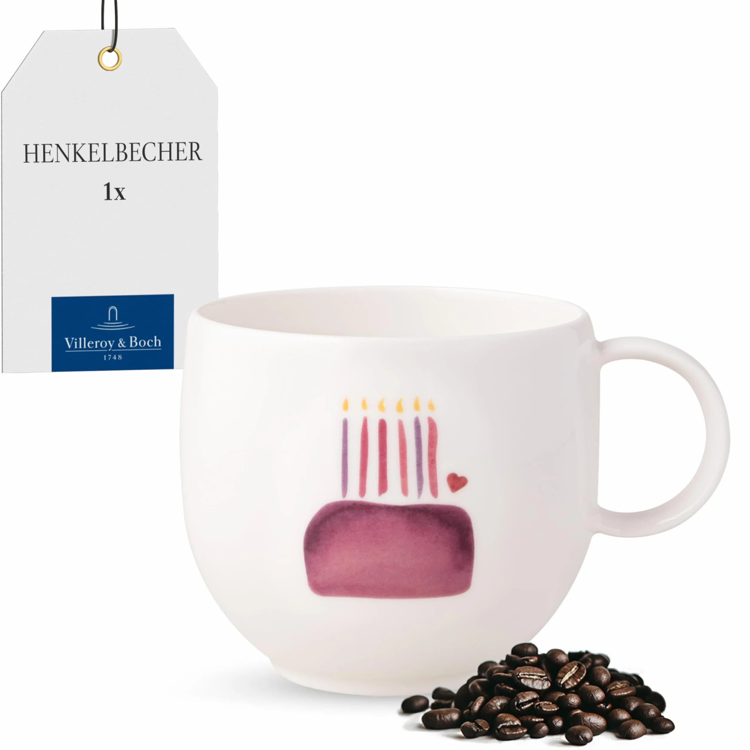 Villeroy & Boch With Love kubek z uchem Happy Birthday 12,5x9,5x8,5 cm porcelana Premium 290 ml