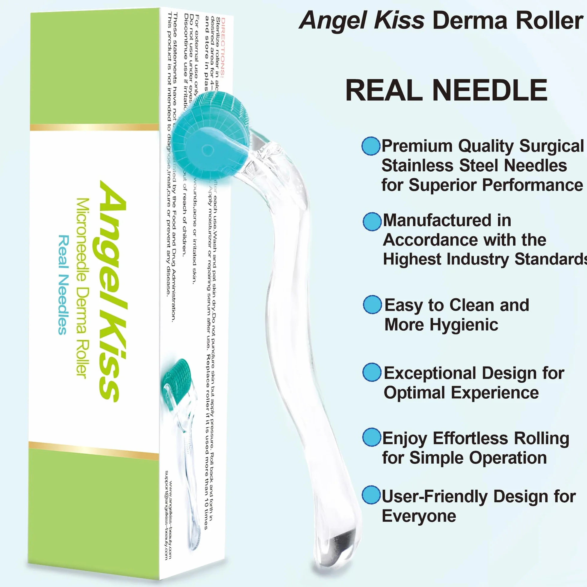 Angel Kiss Derma Roller 1,5 mm Oryginalna Igła - 192 mikroneedling ze stali nierdzewnej Derma-roller Micro Igła do twarzy ciała pielęgnacja skóry broda wzrost włosów