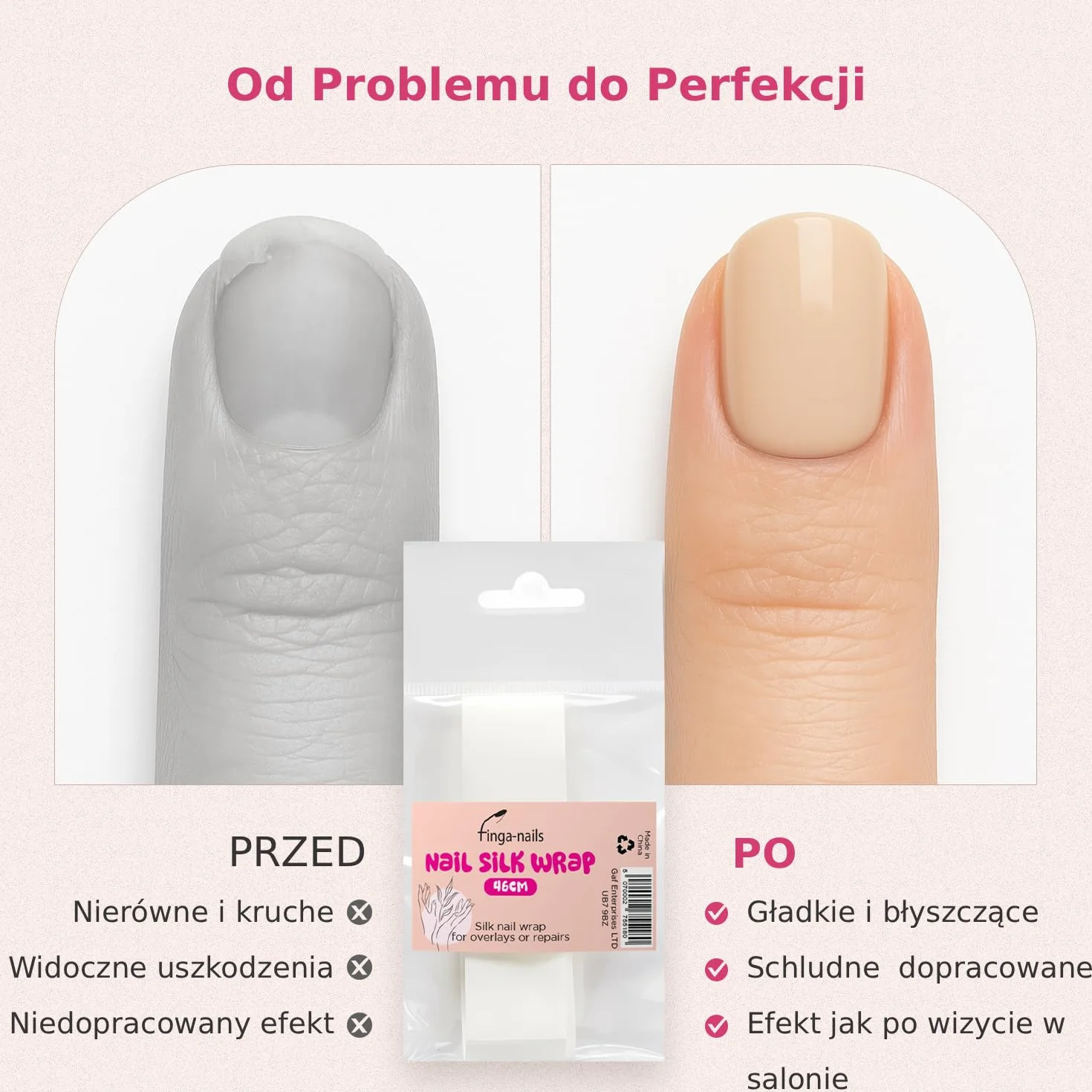 Finga-Nails Taśma i Owijka do Paznokci 46 cm - Przezroczysta Naprawa Pękniętego Paznokcia – Tymczasowa Ochrona Manicure – Naprawa Paznokci – Instrukcje w Zestawie