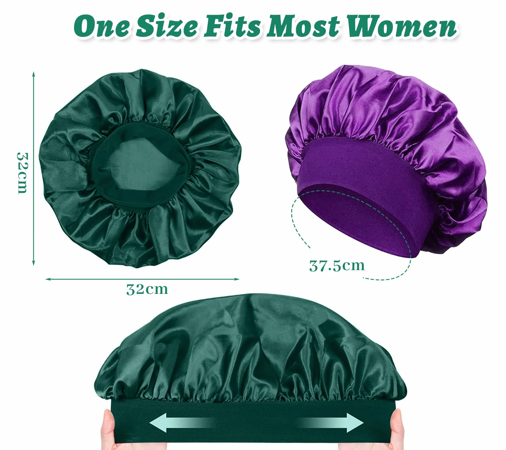 4 Stück Satin Haarhaube Nacht Schlafhaube mit 4er Elastische Haargummis, Verstellbare Schlafmütze Satin Bonnet Nachtmütze Haube Duschhaube Schlafkappe Seidenhaube für Damen und Mädchen