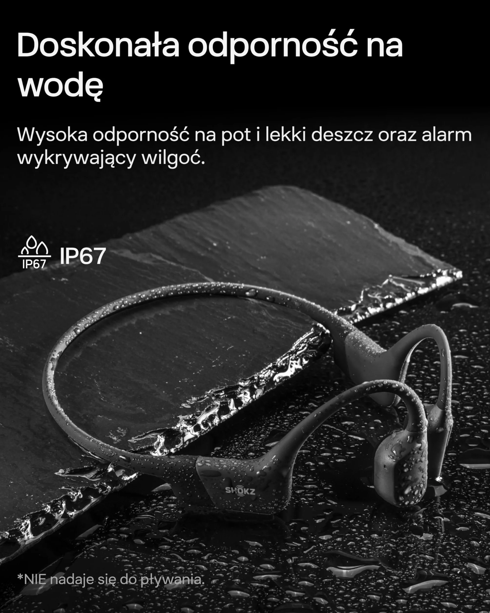 Słuchawki SHOKZ OpenRun z przewodnictwem kostnym, bezprzewodowe słuchawki sportowe Bluetooth z mikrofonem, wodoodporne IP67, idealne do biegania i treningów, 8 godzin odtwarzania, USB-C, czarne