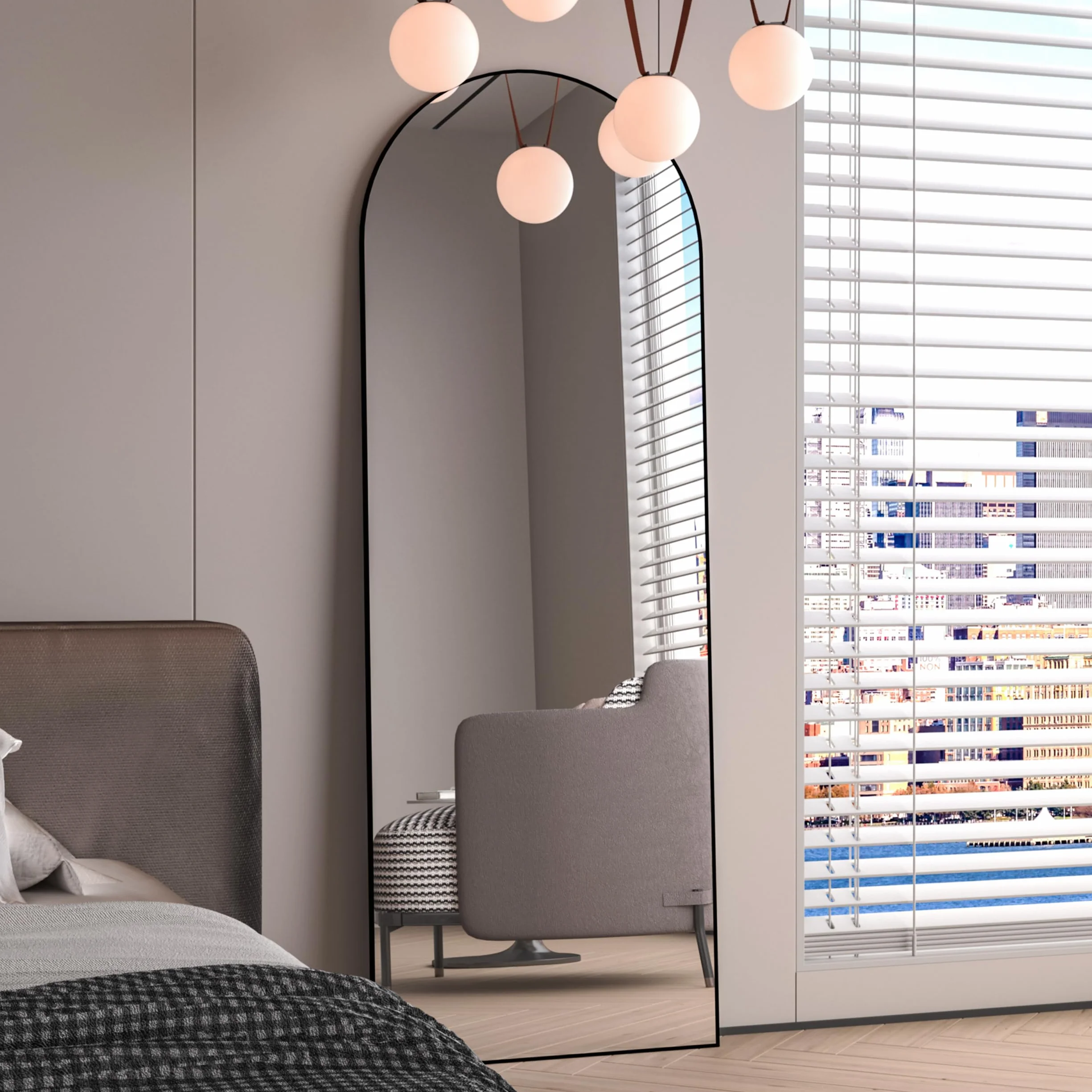 Łukowe lustro podłogowe 162 x 52 cm rama ze stopu aluminium stojące na całe ciało czarne