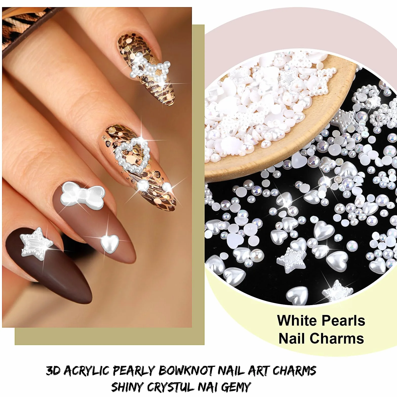 WLLHYF 500 sztuk zawieszek do paznokci 3D, różne kształty, koraliki z płaskim tyłem, kokardka, gwiazda, serce, kwiat, mieszane, urocze aplikacje do manicure, puste perły, dekoracja paznokci
