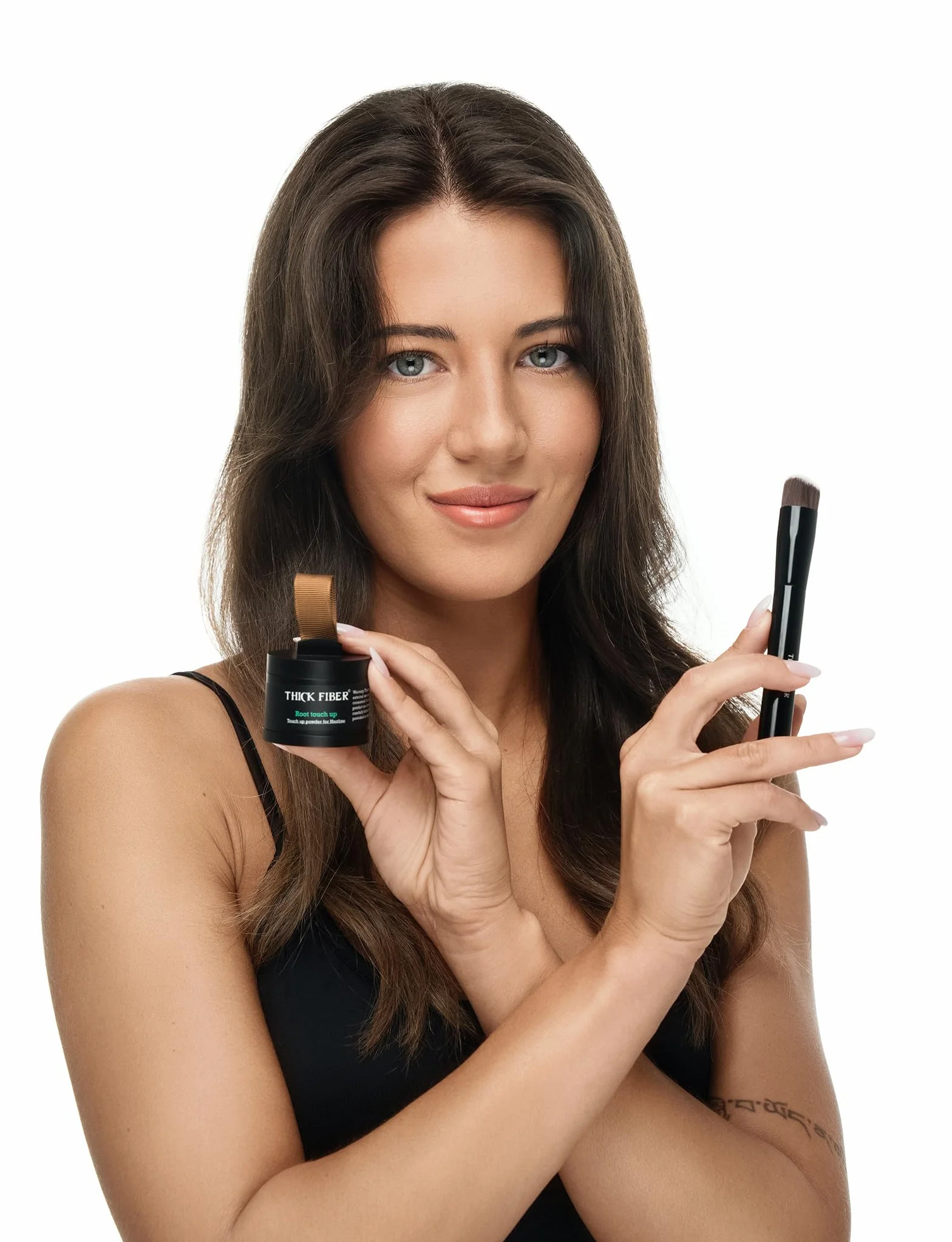 THICK FIBER Root Touch Up Zestaw do retuszu odrostów, korektor linii włosów dla cienkich i przerzedzonych włosów, odporny na wodę i pot, z pędzelkiem (średni złoty brąz)