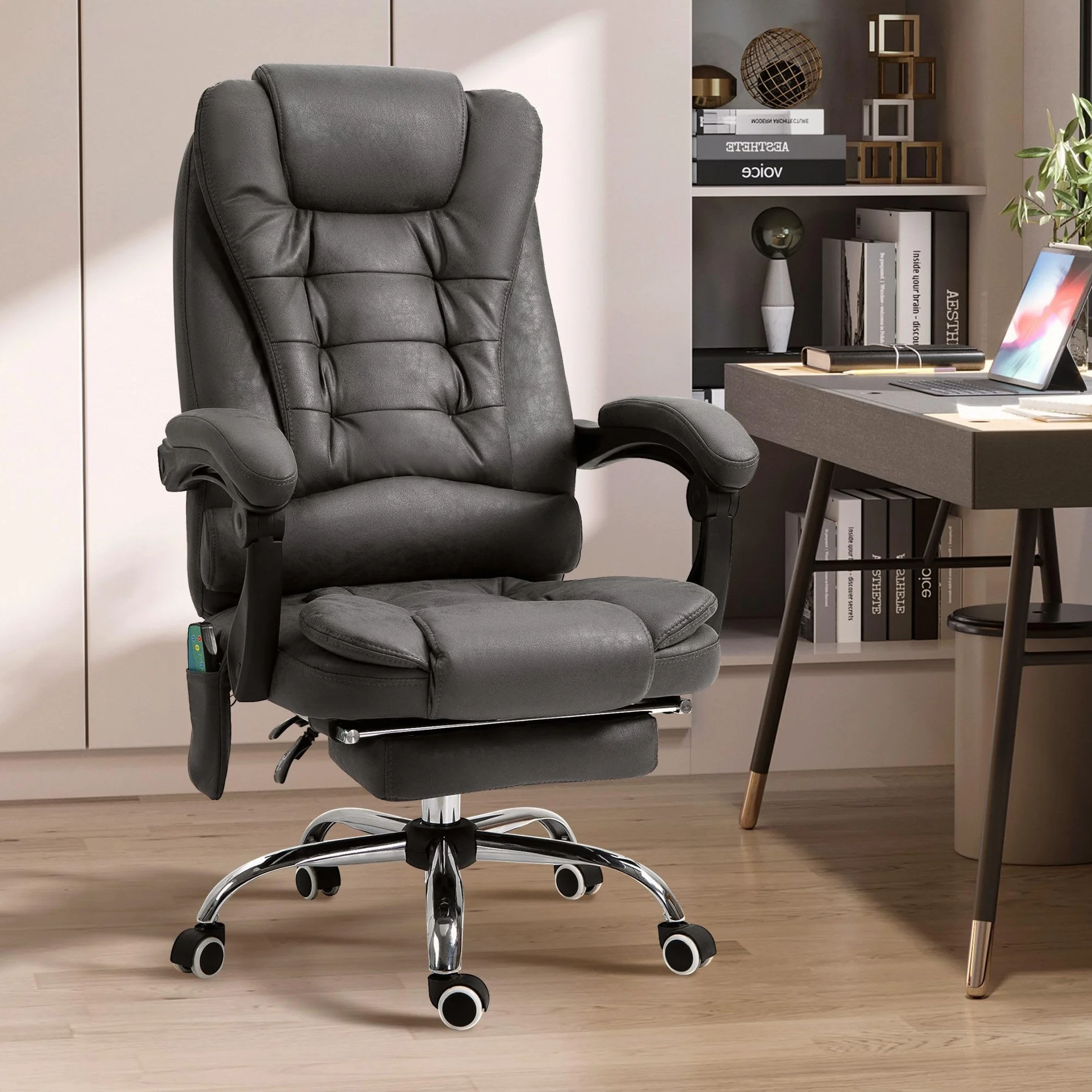 Vinsetto Ergonomiczne krzesło biurowe z masażem, ogrzewaniem, podnóżkiem, regulacja wysokości, szare