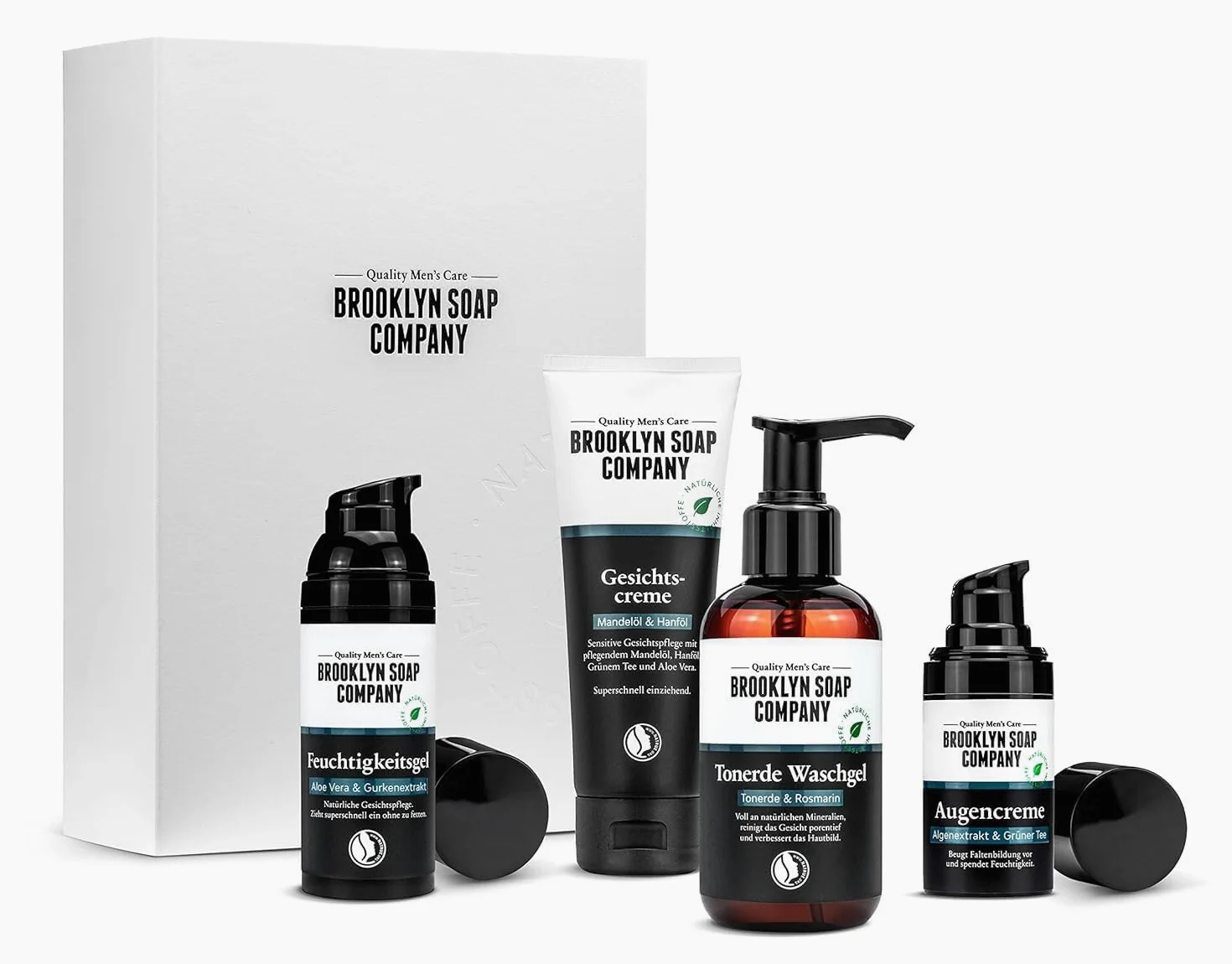 Brooklyn Soap Company · Brooklyn Soap Company zestaw do pielęgnacji twarzy dla mężczyzn, w zestawie krem do twarzy, żel do mycia, żel nawilżający i krem pod oczy