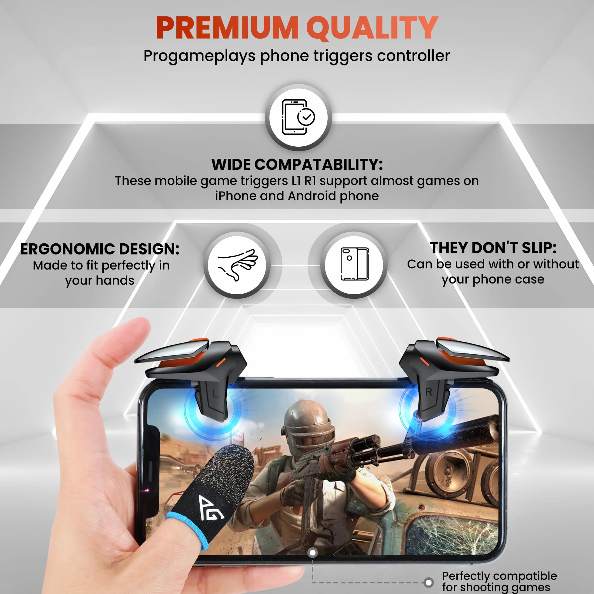 Progameplays Phone Triggers Kontroler kompatybilny z iPhone/Android, czuły spust Pubg L1 i R1 do strzelania i celowania (T1)