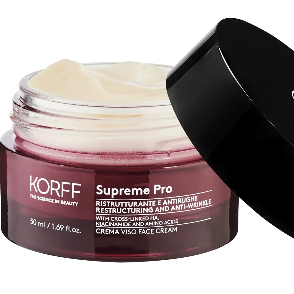 Korff Supreme Pro krem do twarzy, odnawiający i przeciwzmarszczkowy, z kwasem hialuronowym, do wszystkich rodzajów skóry, opakowanie 50 ml