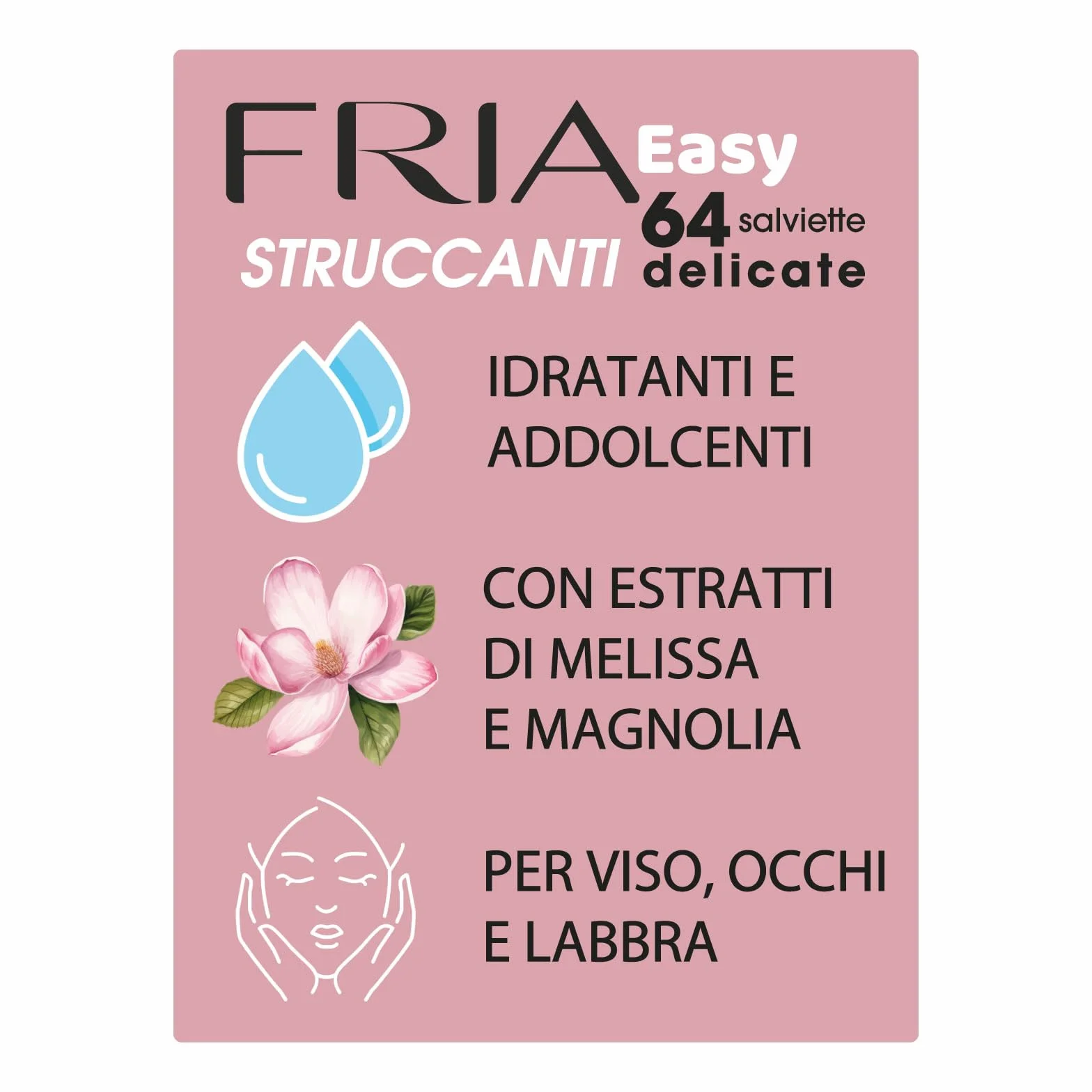 Fria Łatwe chusteczki do demakijażu z ekstraktami z melisy i magnolii, nawilżające i zmiękczające skórę, testowane dermatologicznie, 64 chusteczki