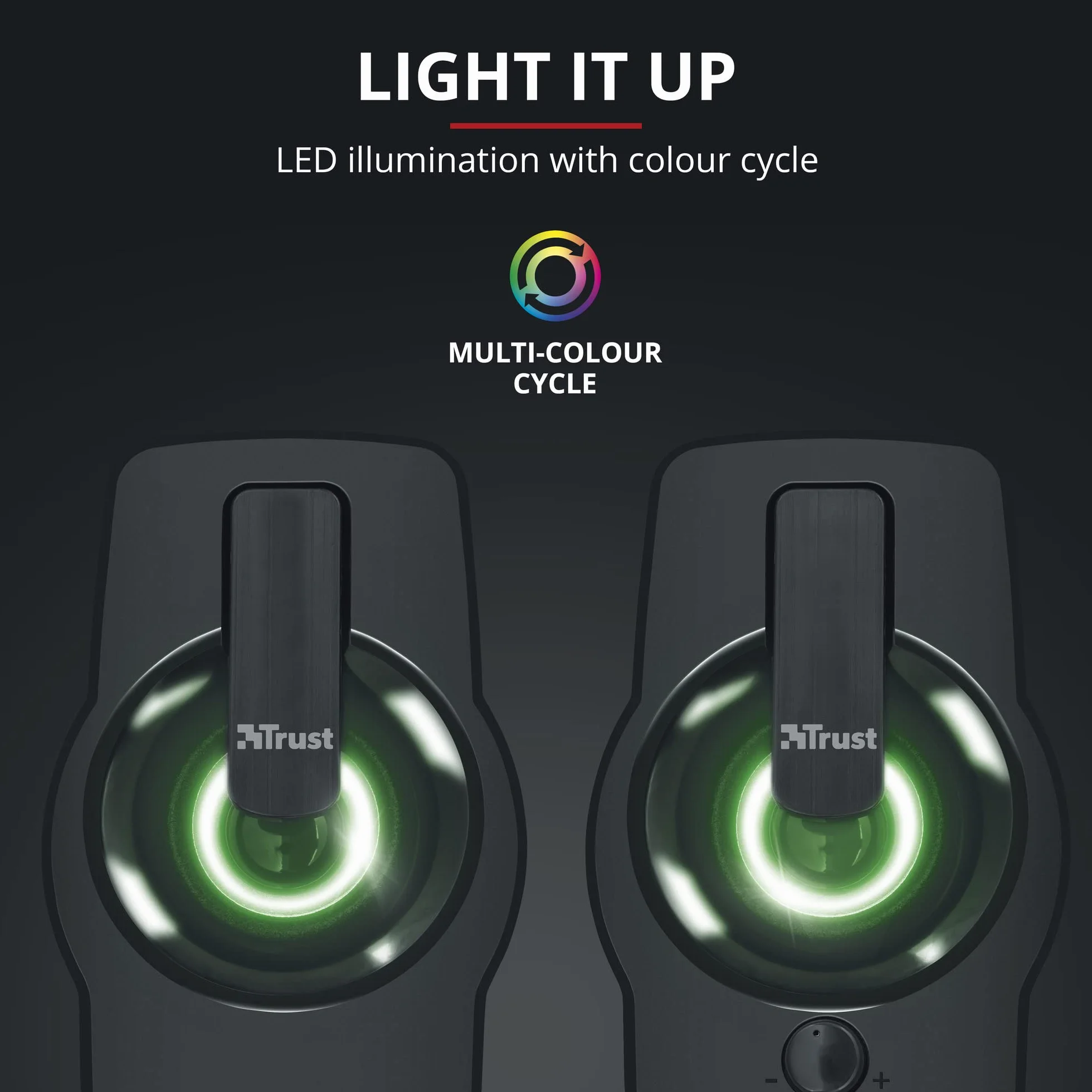 Trust Gemi Głośniki RGB LED 2.0 PC do komputera i laptopa, 12 W, zasilanie USB, podświetlane, czarne