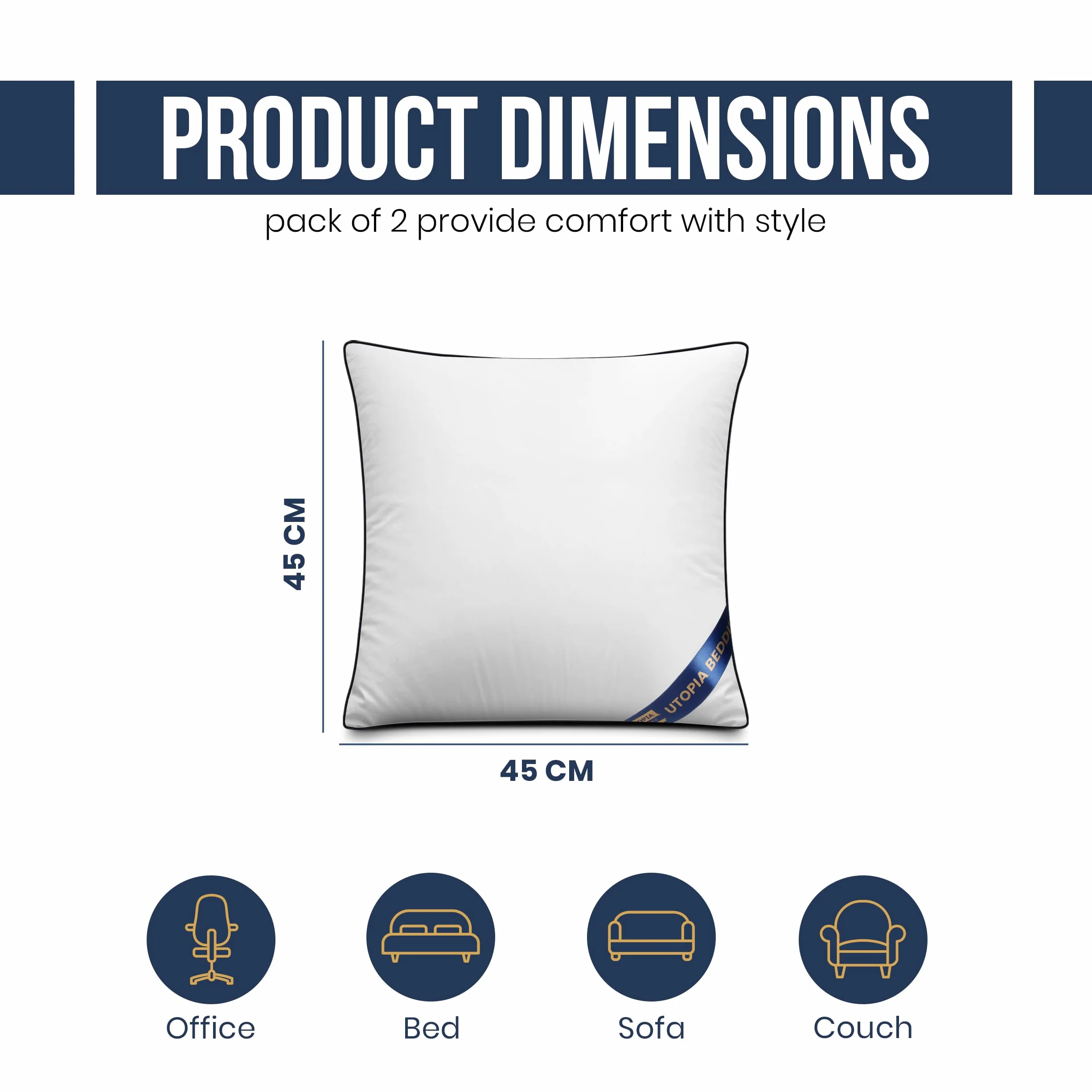 Utopia Bedding Poduszka Zestaw 2 Wkładki do Poduszek Hollowfibre 45x45 cm