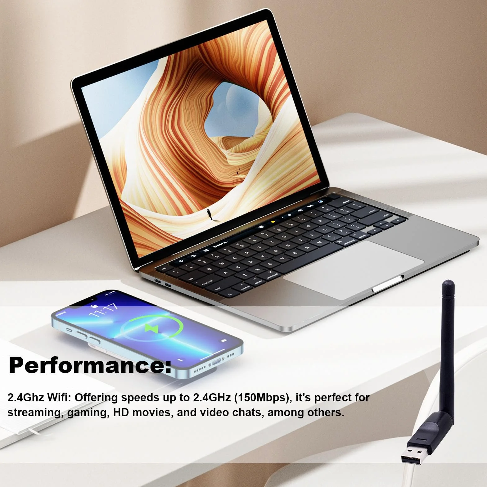 Adapter Wi-Fi, Wi-Fi USB,Bezprzewodowy adapter Wi-Fi - Adapter do komputera stacjonarnego, adapter sieci bezprzewodowej, klucz WiFi z anten? du?ym wzmocnieniu do laptopa