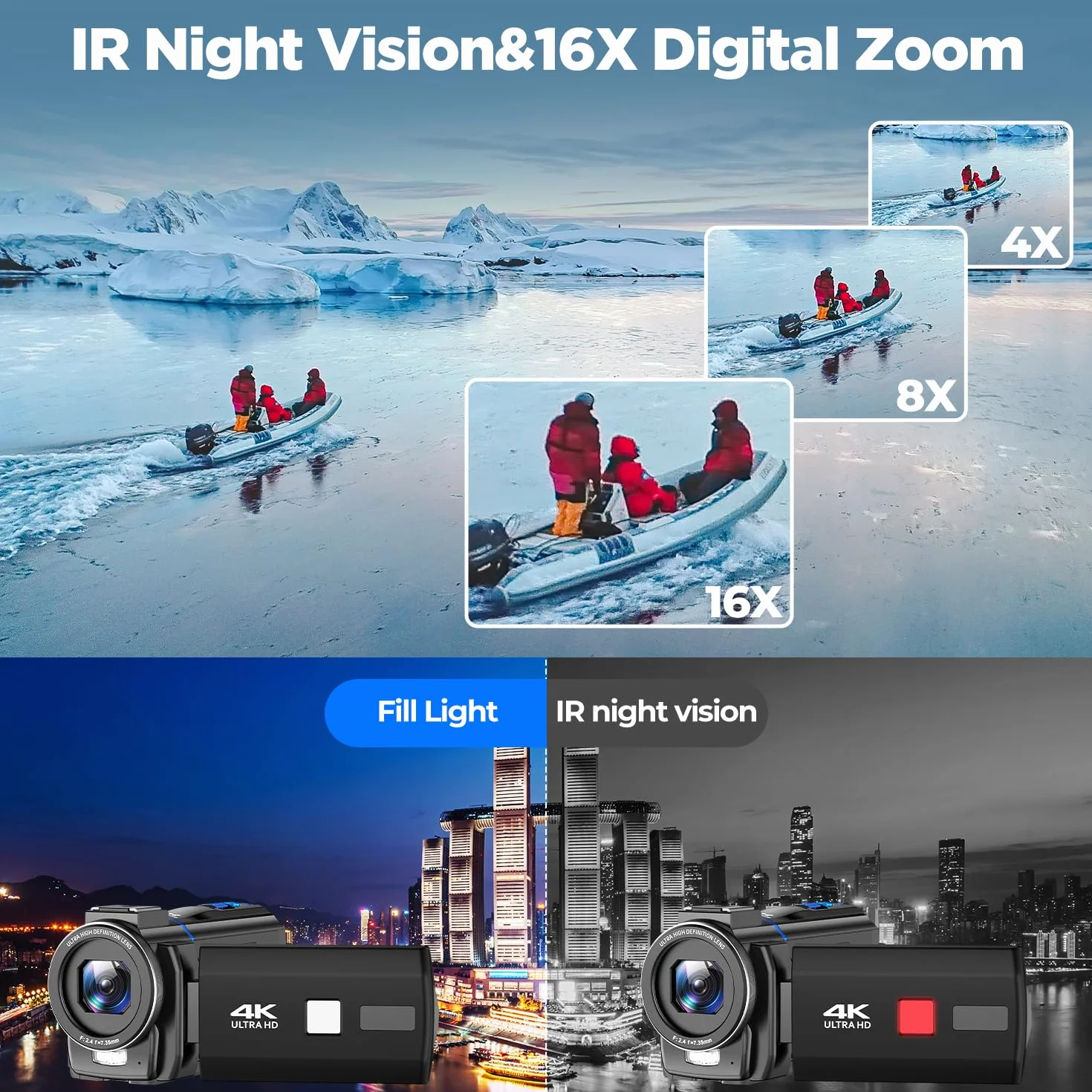 Kamera wideo 4K 48MP do vlogowania na YouTube, noktowizor ekran dotykowy 3" 270° obrotowy 16-krotny zoom cyfrowy camcorder video camera, kamera do vlogowania z kartą 32 GB, pilot, bateria, zdalnego