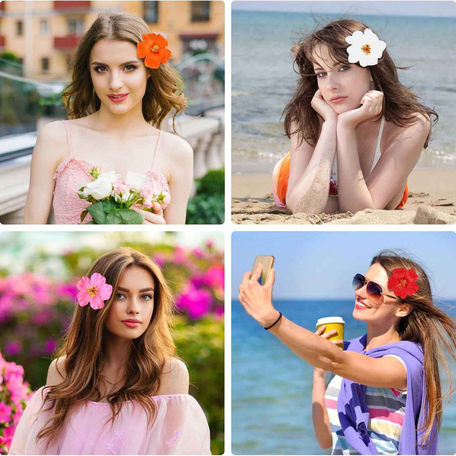 4 szt. Spinki do włosów z kwiatami, kolor spinki do włosów z Hawajskimi kwiatami, eleganckie klipsy do włosów, kwiatowa spinka do włosów lato Hawajskie spinki do włosów akcesoria dla kobiet dziewcząt
