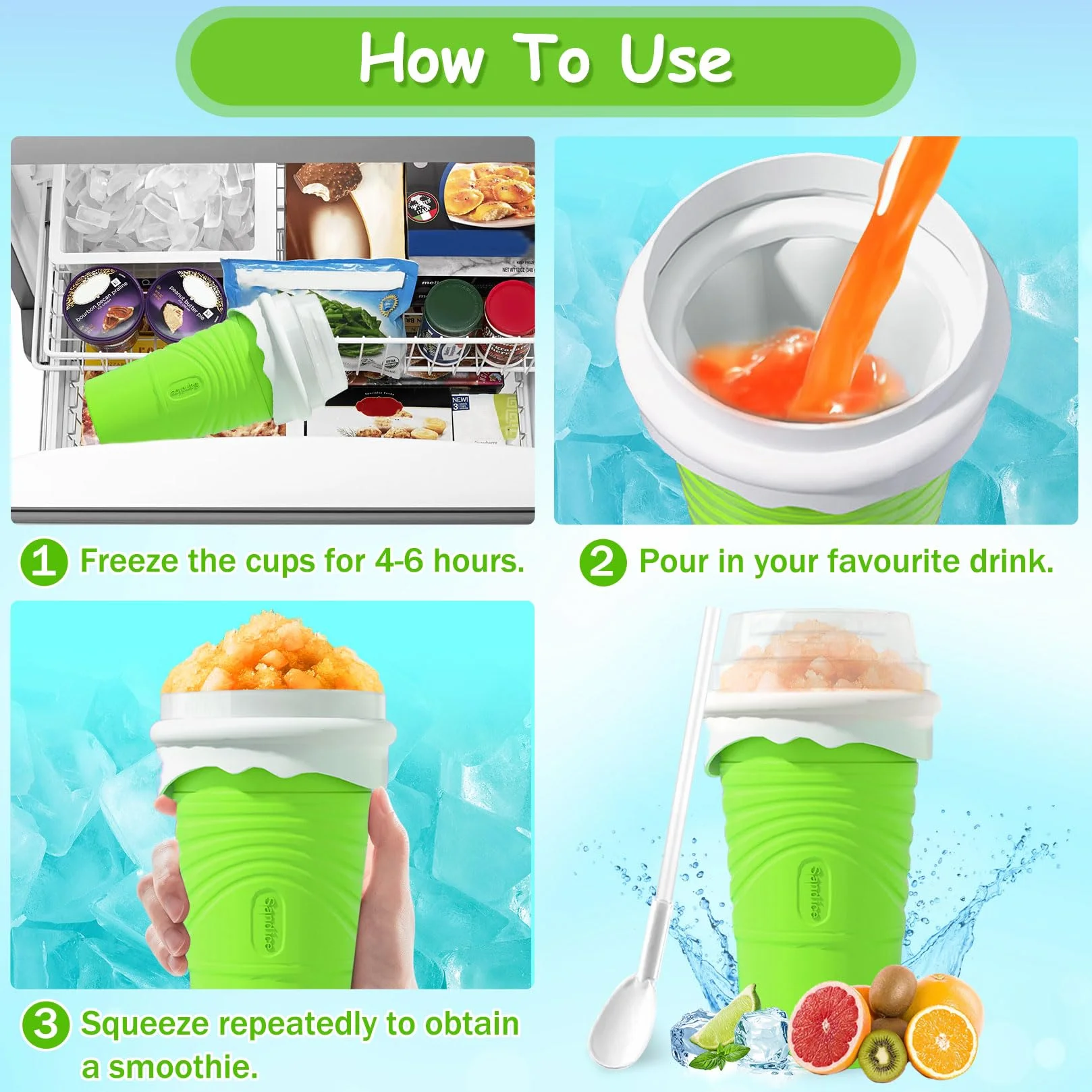 Silikonowy kubek Slushy Maker 500 ml zrób to sam do koktajli mlecznych zielony