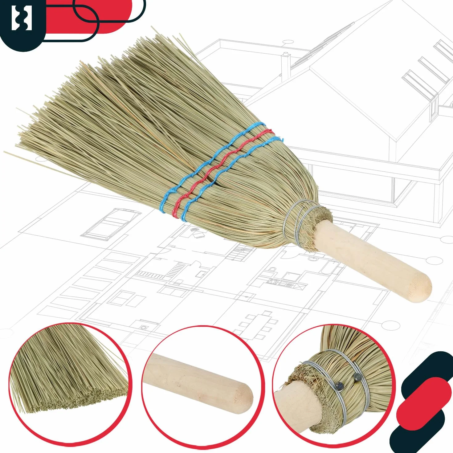 KOTARBAU® Mini szczotka do ryżu 20 cm z drewnianym trzonkiem 10 cm zmiotka ręczna