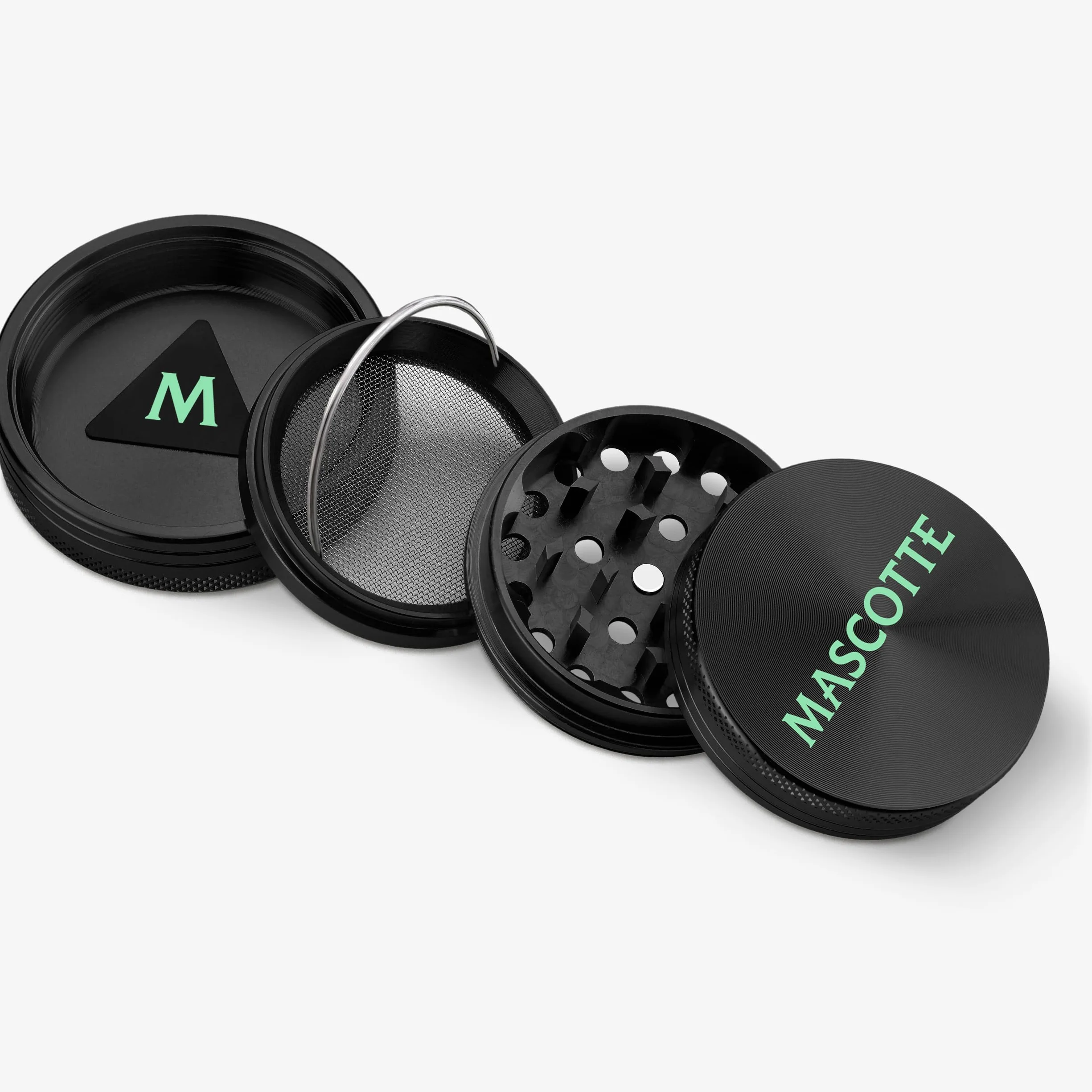 Mascotte® Expert Grinder aluminiowy | kruszarka do ziół | kompaktowy młynek o średnicy 4 cm | młynek do przypraw i ziół | 4-częściowy zestaw ze skrobakiem do pyłków