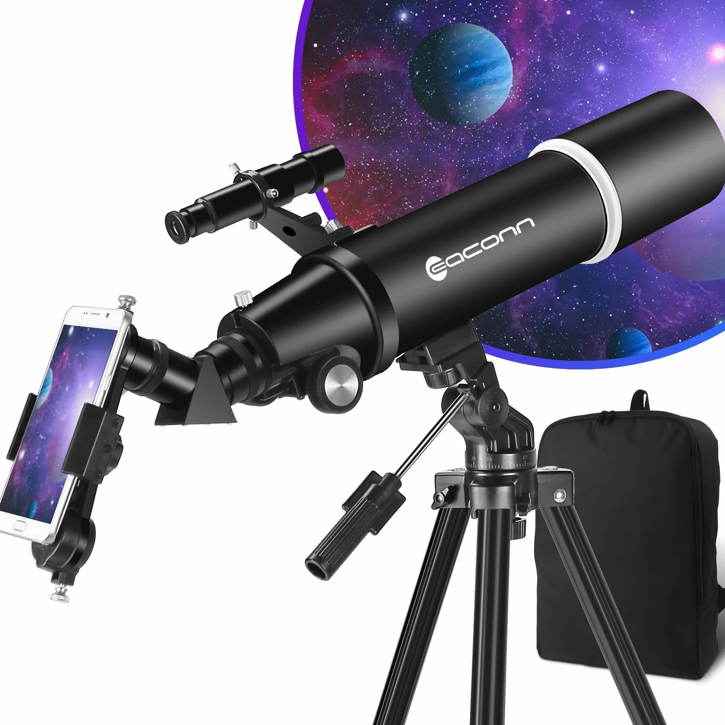 Teleskop, teleskop astronomiczny dla dorosłych, 80mm przysłona 600mm przenośny teleskop podróżny dla początkujących i dzieci z statywem, adapterem do telefonu, plecakiem