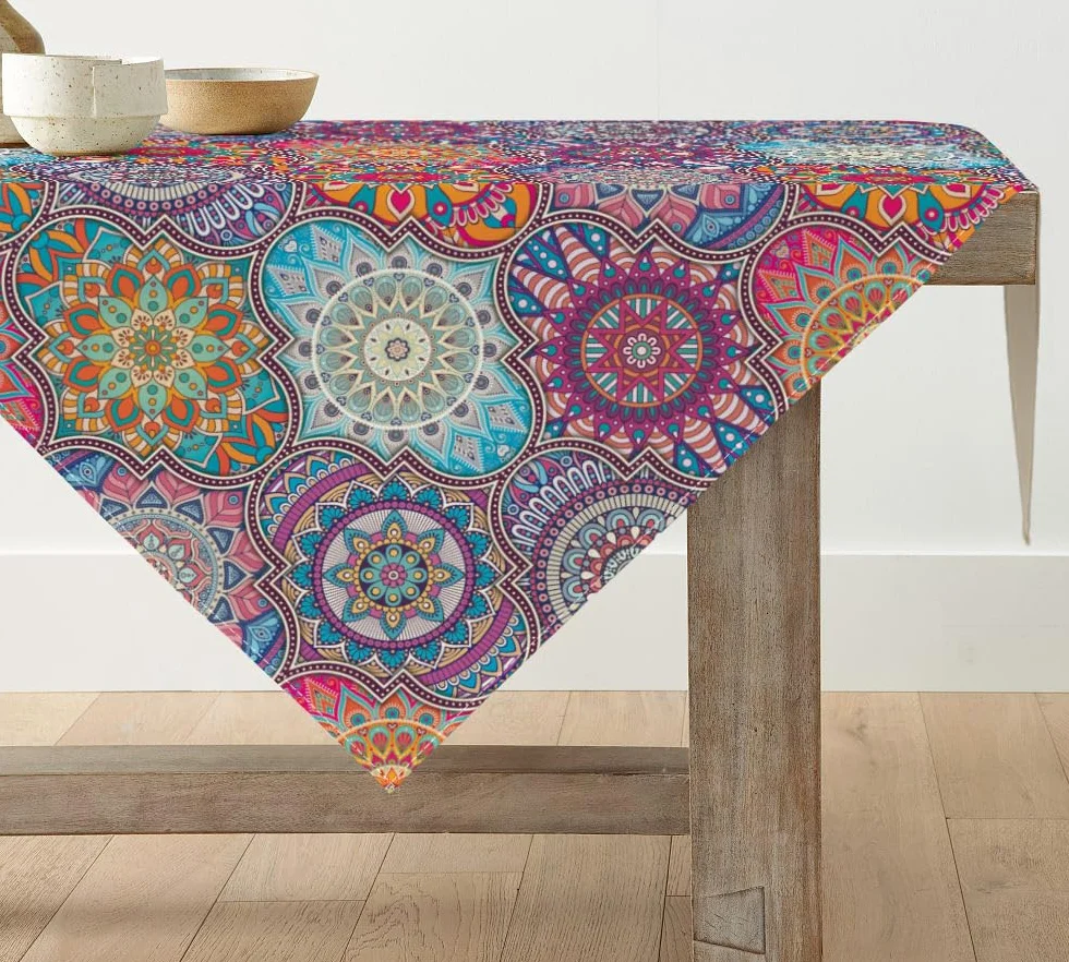Artoid Mode Marokański obrus w stylu boho, styl vintage, mandala, obrus na stół, dekoracja do użytku w pomieszczeniach, na urlop, imprezę, 120 x 120 cm