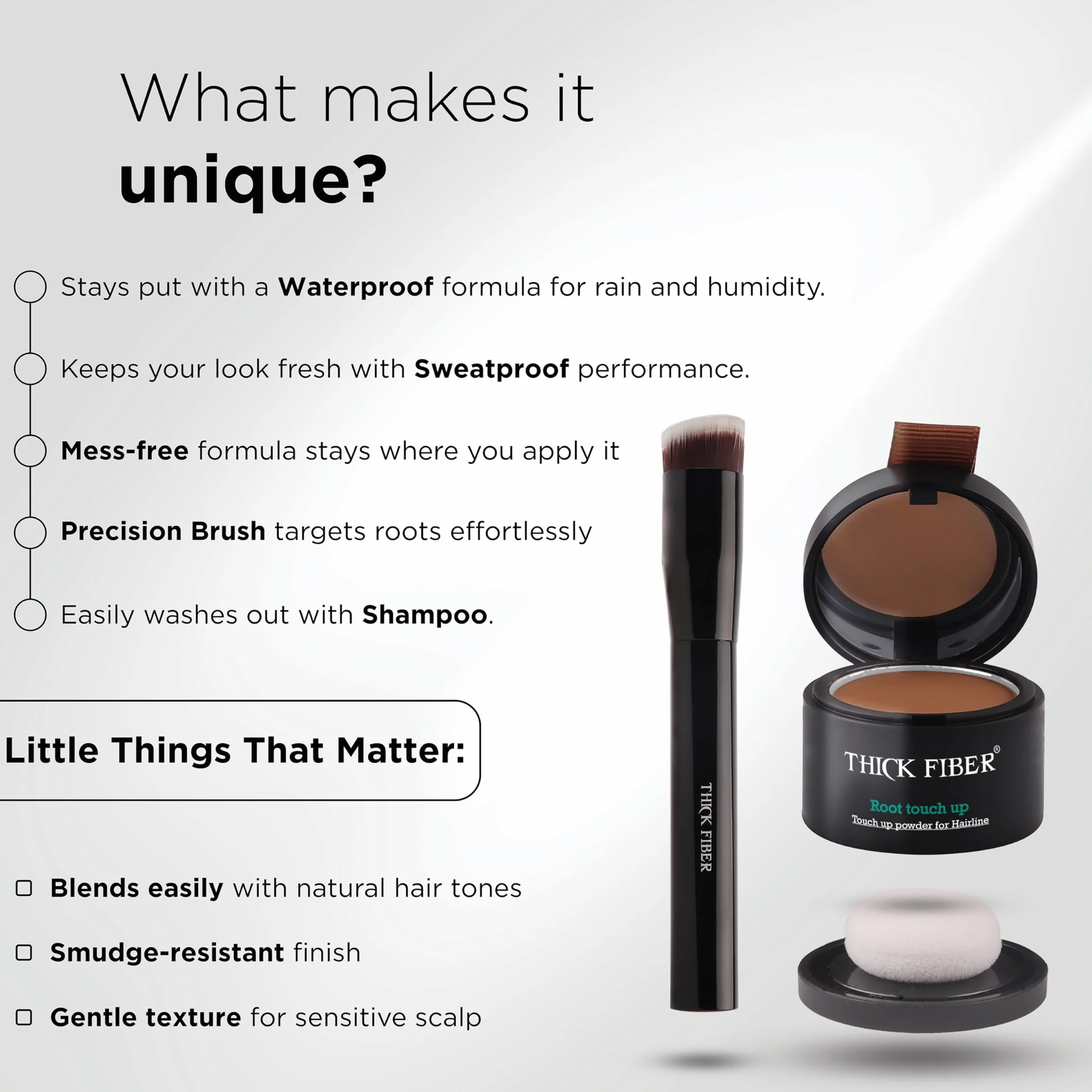 THICK FIBER Root Touch Up Zestaw do retuszu odrostów, korektor linii włosów dla cienkich i przerzedzonych włosów, odporny na wodę i pot, z pędzelkiem (średni złoty brąz)