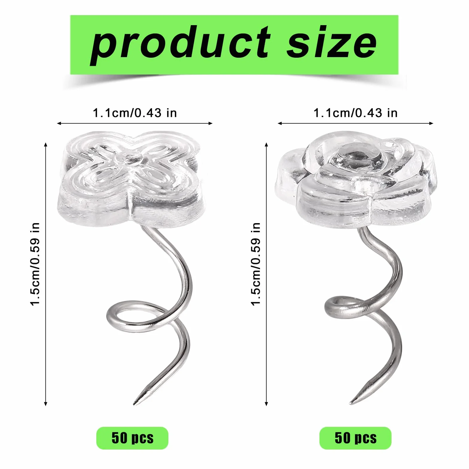 Szpilki do Falban Łóżka 1,1cm Skręcane z Przezroczystymi Główkami Tapicerskie Pins 100szt