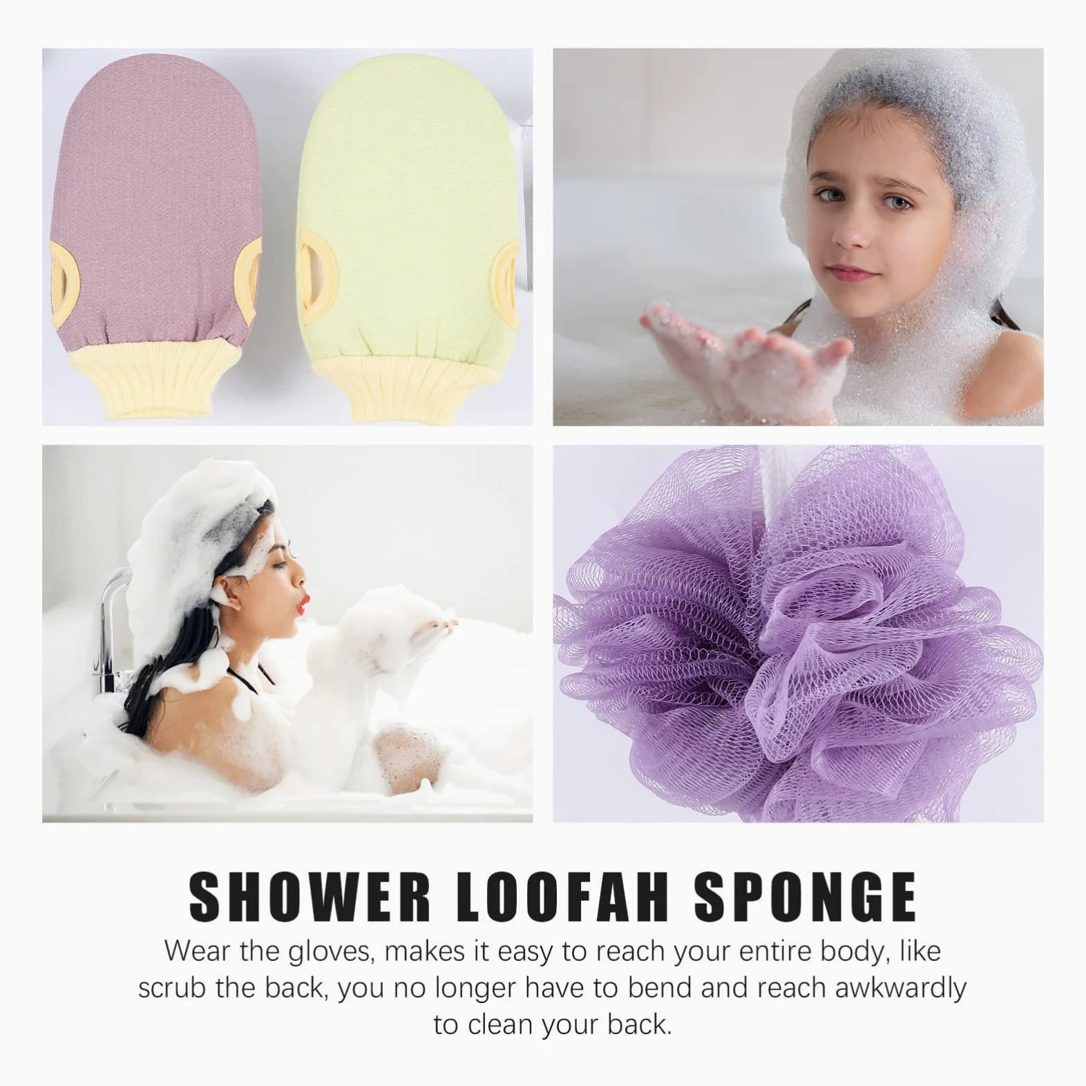 8 sztuk złuszczająca gąbka do kąpieli pufa prysznicowa czyszczenie Loofahs gąbka do szorowania ciała rękawica skóra delikatne wrażliwe miękkie rękawiczki dla kobiet mężczyzn