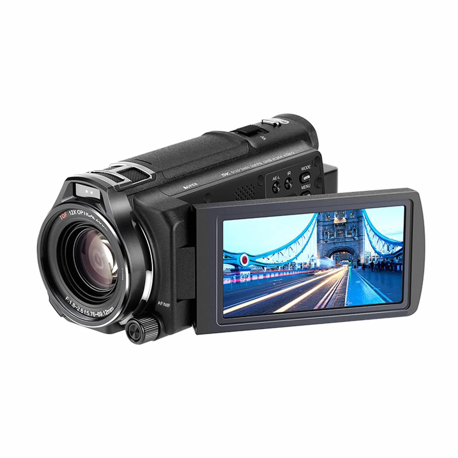 Kamera Wideo 5K, 12X Optica, Inteligentny Zoom 40X, Kamera do Vlogowania, 48 MP, 30 Kl./s z automatyczną regulacją Ostrości i 3,5-calowym Mikrofonem IPS z Ekranem Dotykowym do