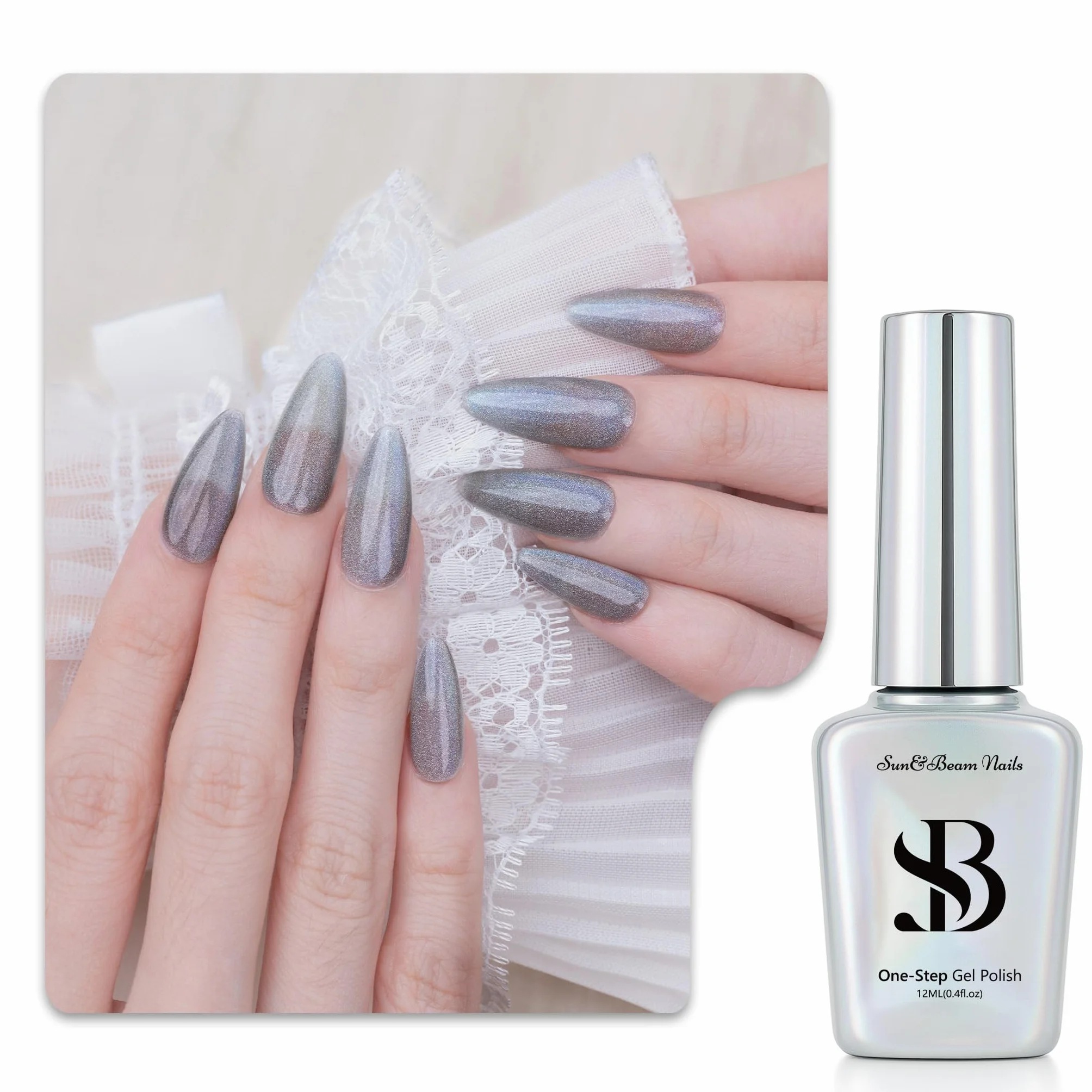 Sun&Beam Nails One-Step żelowy lakier do paznokci 3 w 1, magnetyczny, 12 ml, bez bazy i powłoki wierzchniej, zalecane światło UV, łatwy do usunięcia (#730 stalowy niebieski)