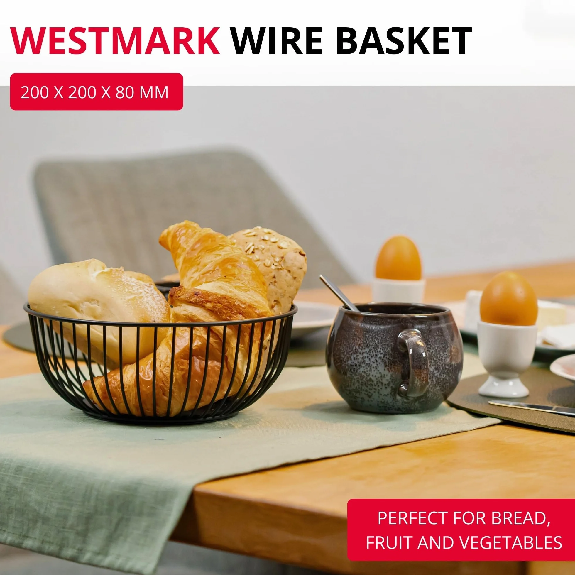 Westmark Kosz druciany Lumos mały – stylowa miska na owoce i kosz na chleb – dekoracyjny metalowy kosz na owoce, warzywa, chleb i bułki – czarny, 20 cm