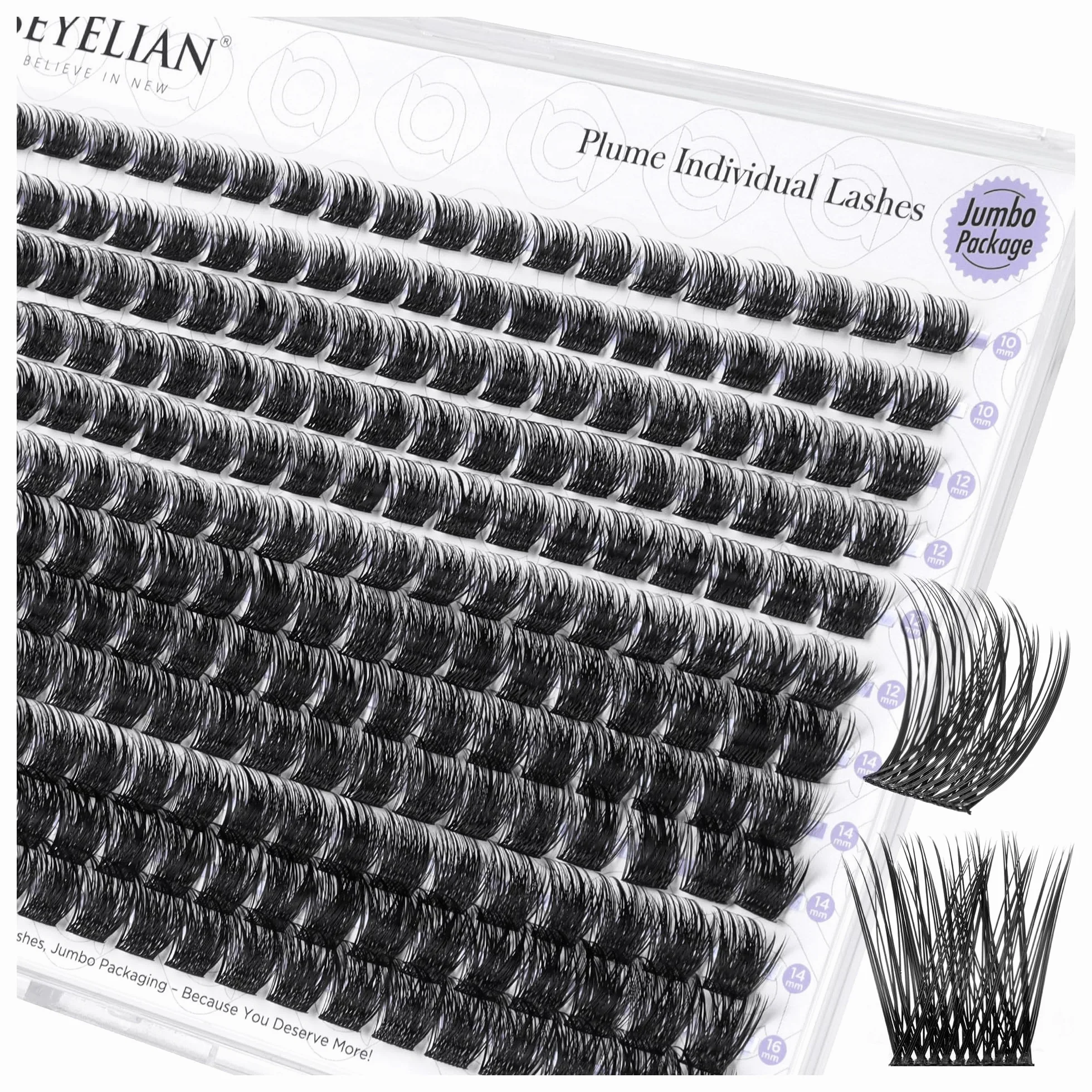 BEYELIAN Sztuczne rzęsy kępki, 240 szt. D Curl Ciffetti Przedłużanie rzęs DIY Sztuczne rzęsy do użytku domowego 10-16 mm (P11)