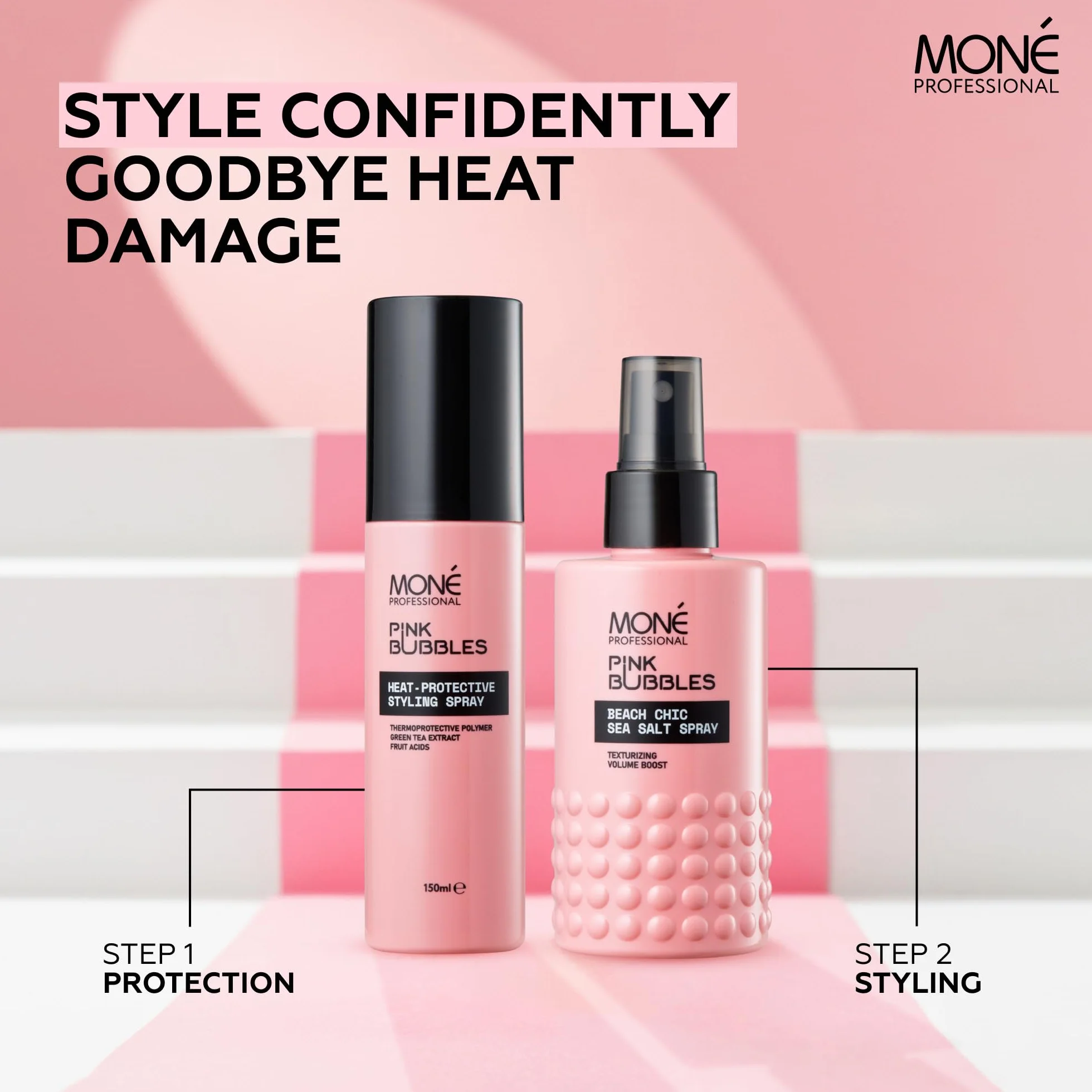MONÉ PROFESSIONAL spray do stylizacji wody morskiej, soli morskiej, stylizacja włosów, efekt plaży z falowaniem włosów, cienkimi lub grubymi, 150 ml