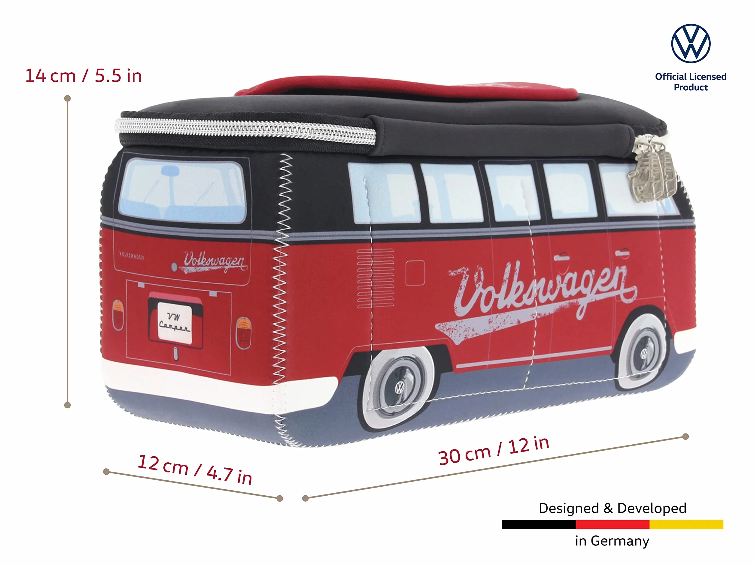 BRISA VW Collection - Volkswagen neoprenowa uniwersalna kosmetyczka na kosmetyki do makijażu podróżna torba apteczna w stylu autobusu T1 (czerwony/czarny/duży)