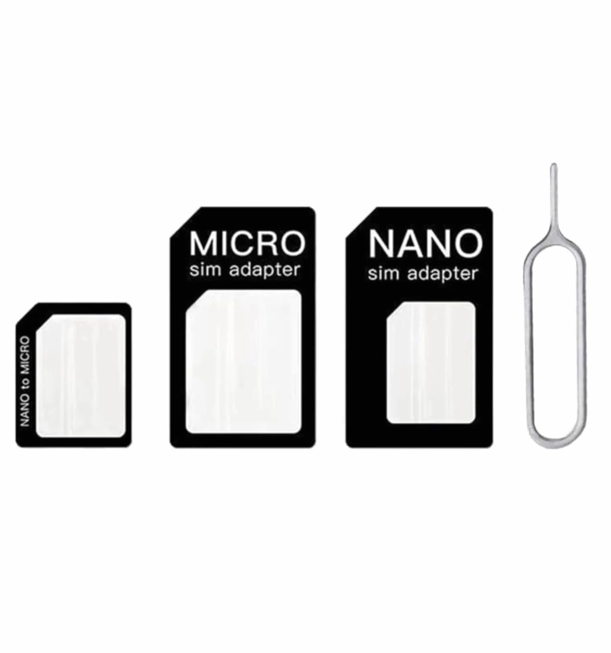3 Kit Adapter do kart SIM 4 w 1, czarny | Nano SIM do Micro SIM, Nano SIM do SIM, Micro SIM do SIM, klips do wyjmowania | Zestaw do smartfonów Sim Adapter