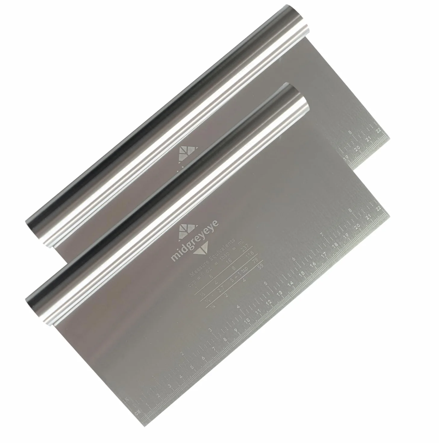 Duże skrobaki do ciasta ze stali nierdzewnej z podziałką 22x12cm, plastikowe łopatki do ciasta